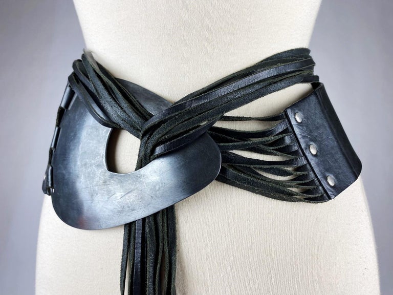 Women's or Men's Metal and leather Fetish belt by Jean-Paul Gaultier - France Circa 1990