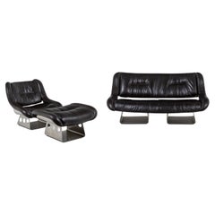 Soggiorno in metallo e pelle, anni '70 LS57905650/5G