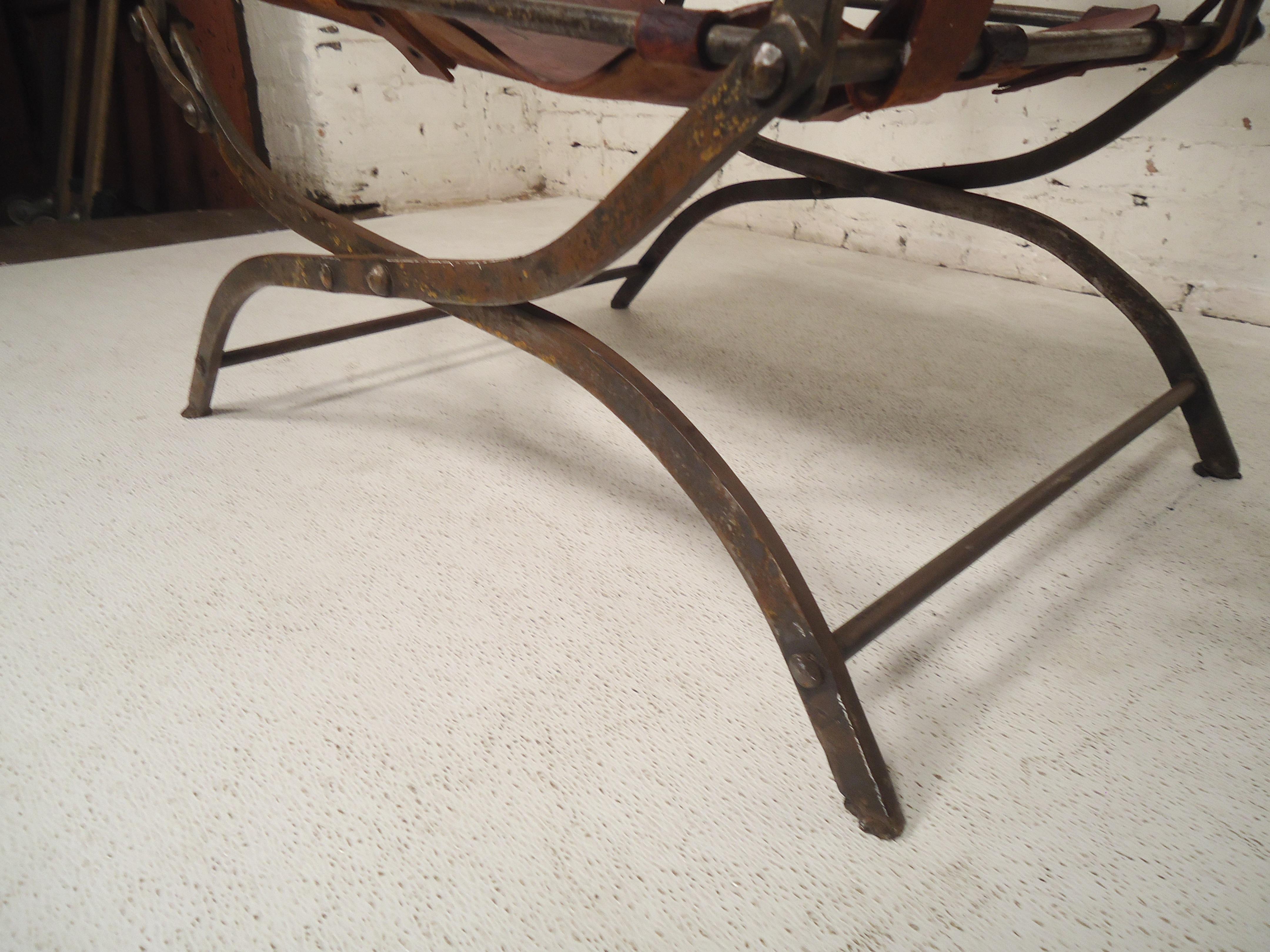 20th Century Metal and Leather Lounge Chair For Sale