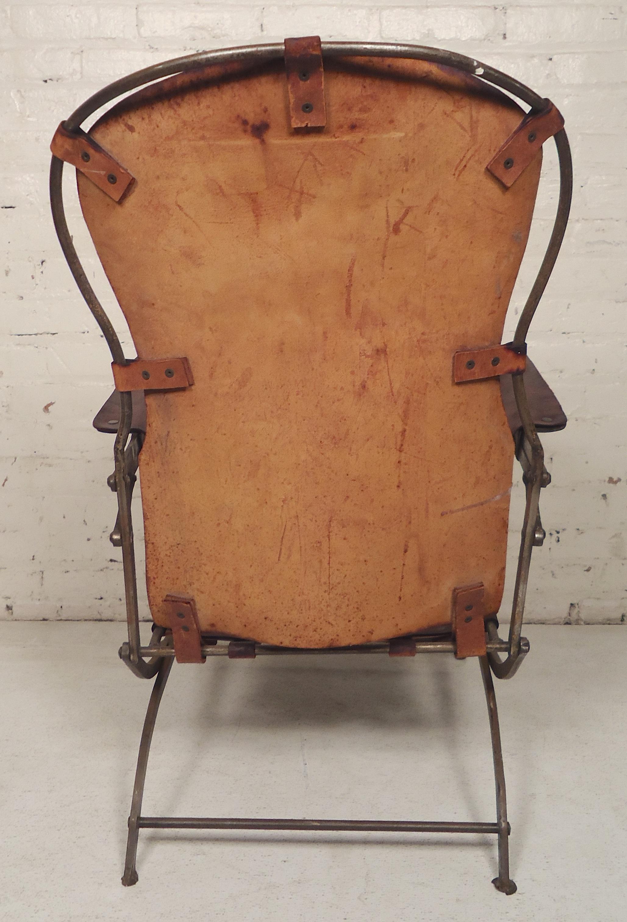 Metal and Leather Lounge Chair For Sale 1