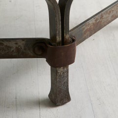 Leather Strap and Metal Coffee Table with Glass Top