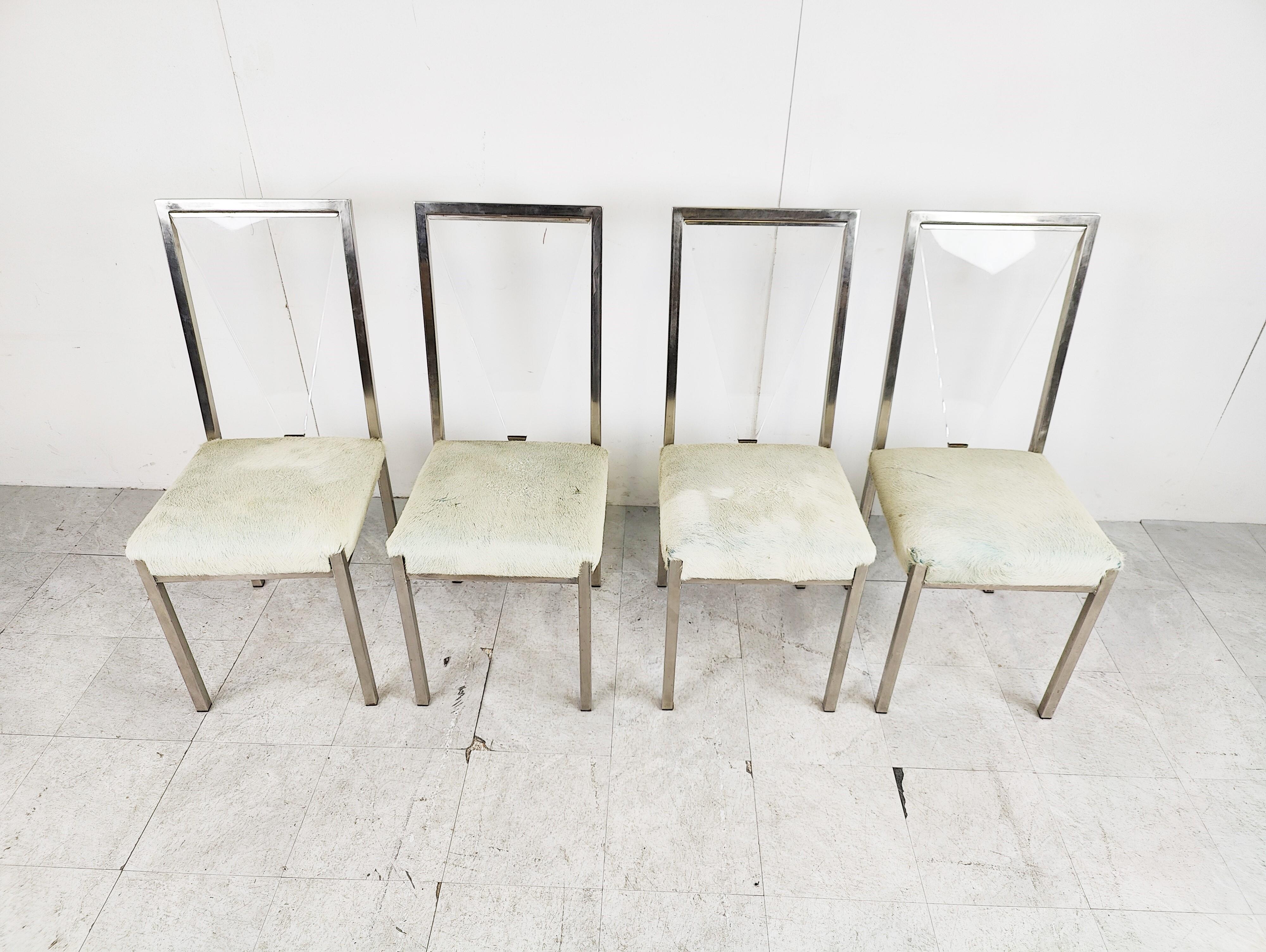 Belgian Metal and Lucite Dining Chairs by Belgochrom, 1970s, Set of 4 For Sale