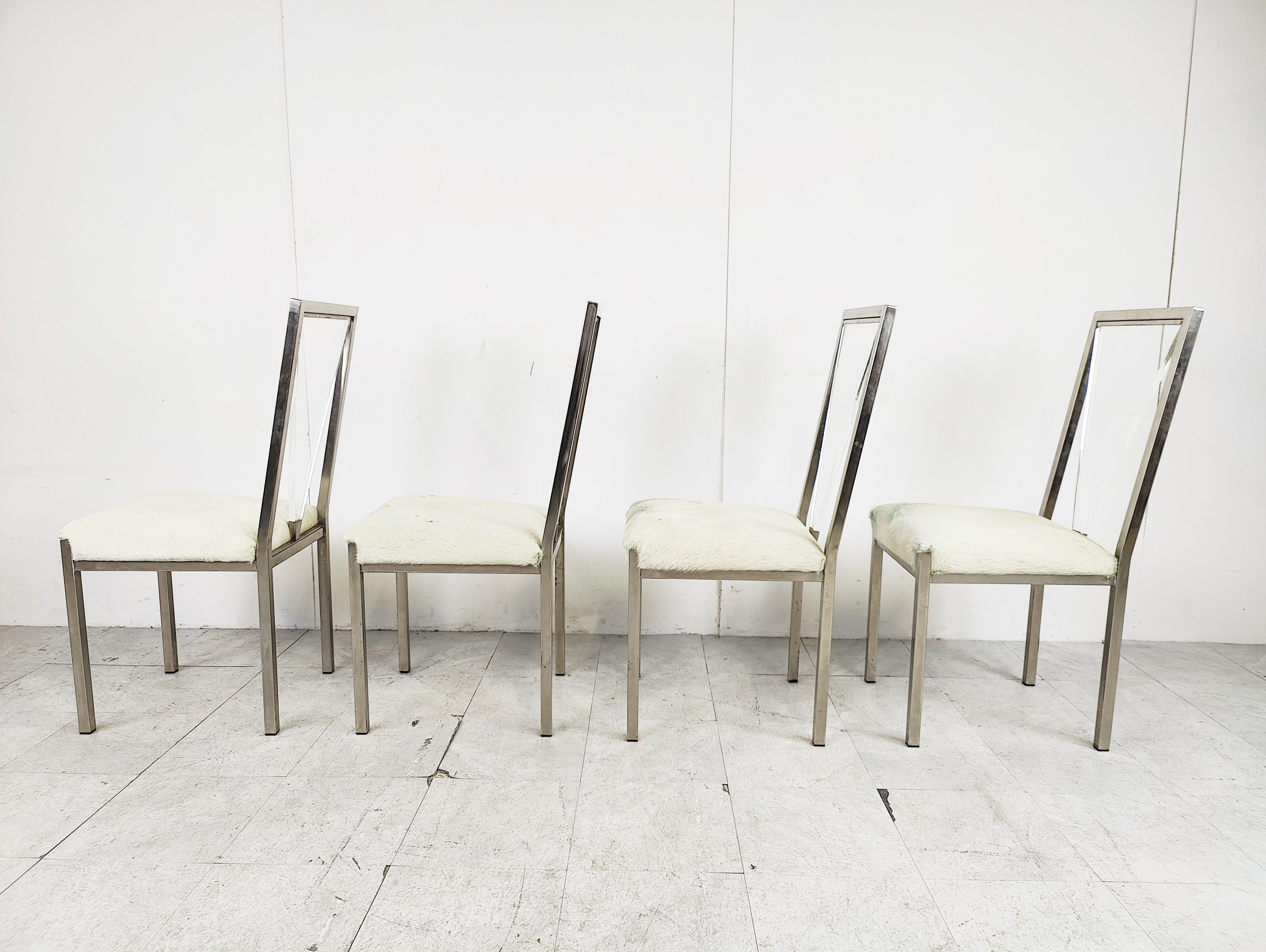 Metal and Lucite Dining Chairs by Belgochrom, 1970s, Set of 4 In Good Condition For Sale In HEVERLEE, BE