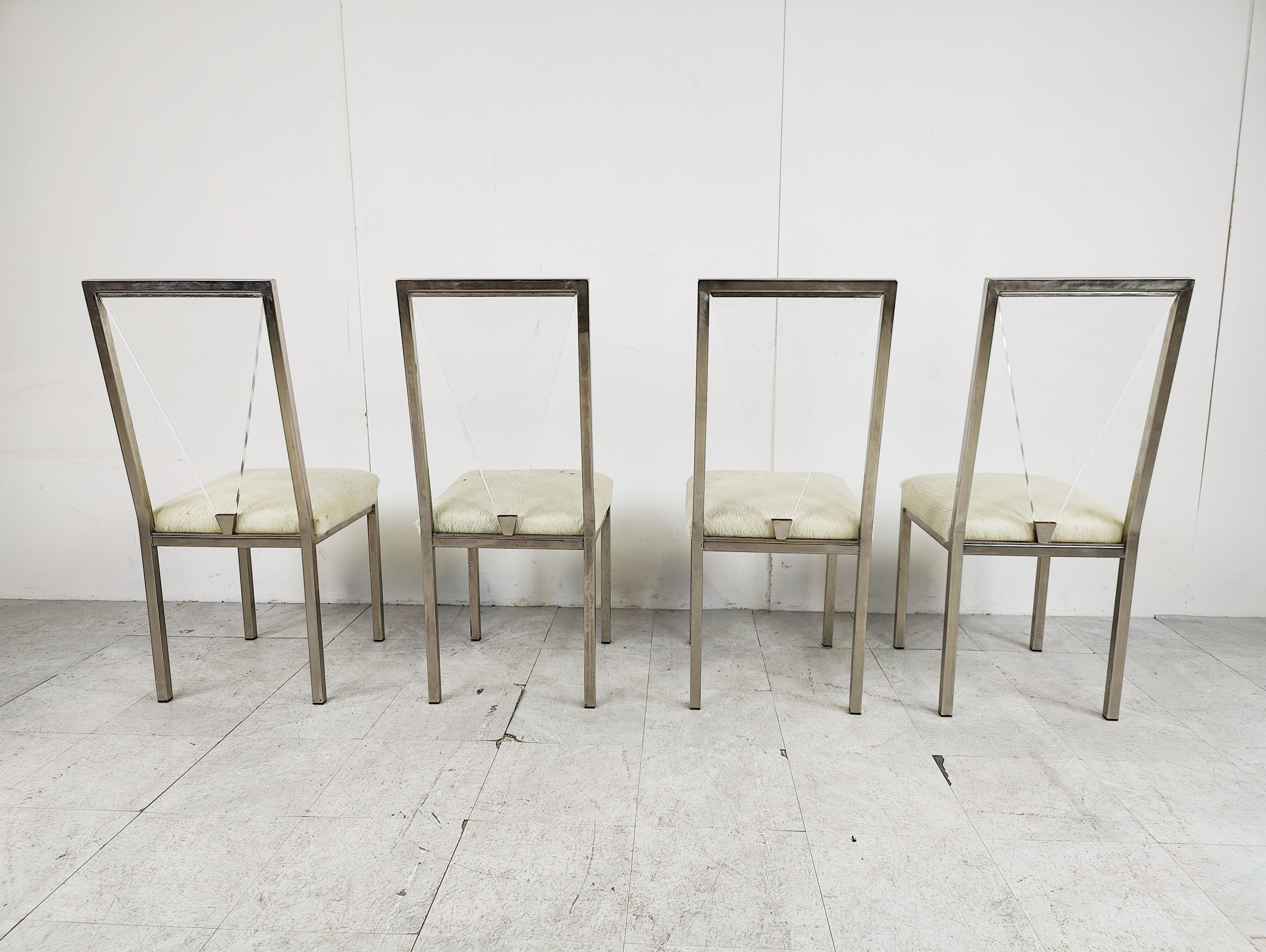 Late 20th Century Metal and Lucite Dining Chairs by Belgochrom, 1970s, Set of 4 For Sale