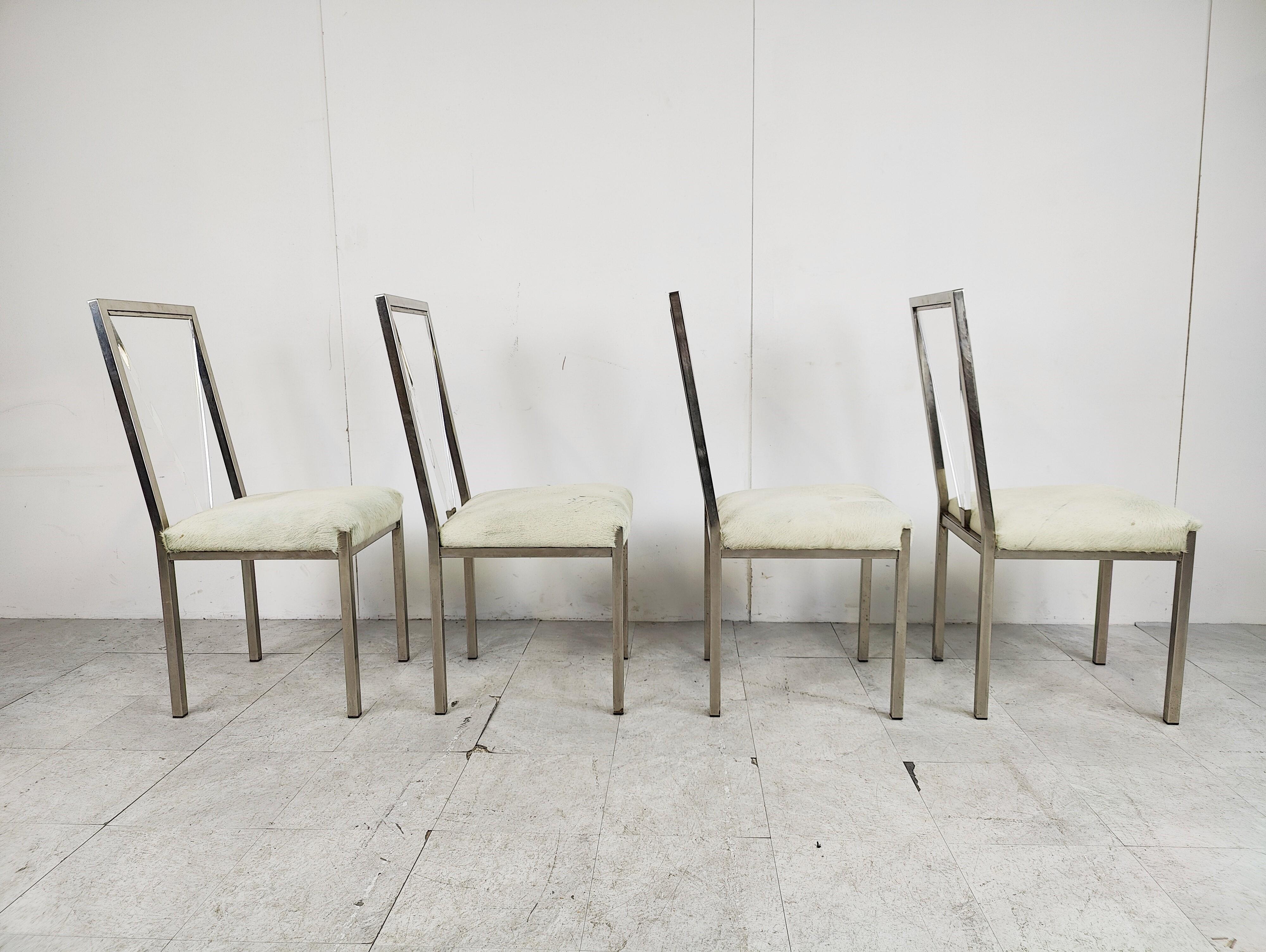 Metal and Lucite Dining Chairs by Belgochrom, 1970s, Set of 4 For Sale 1