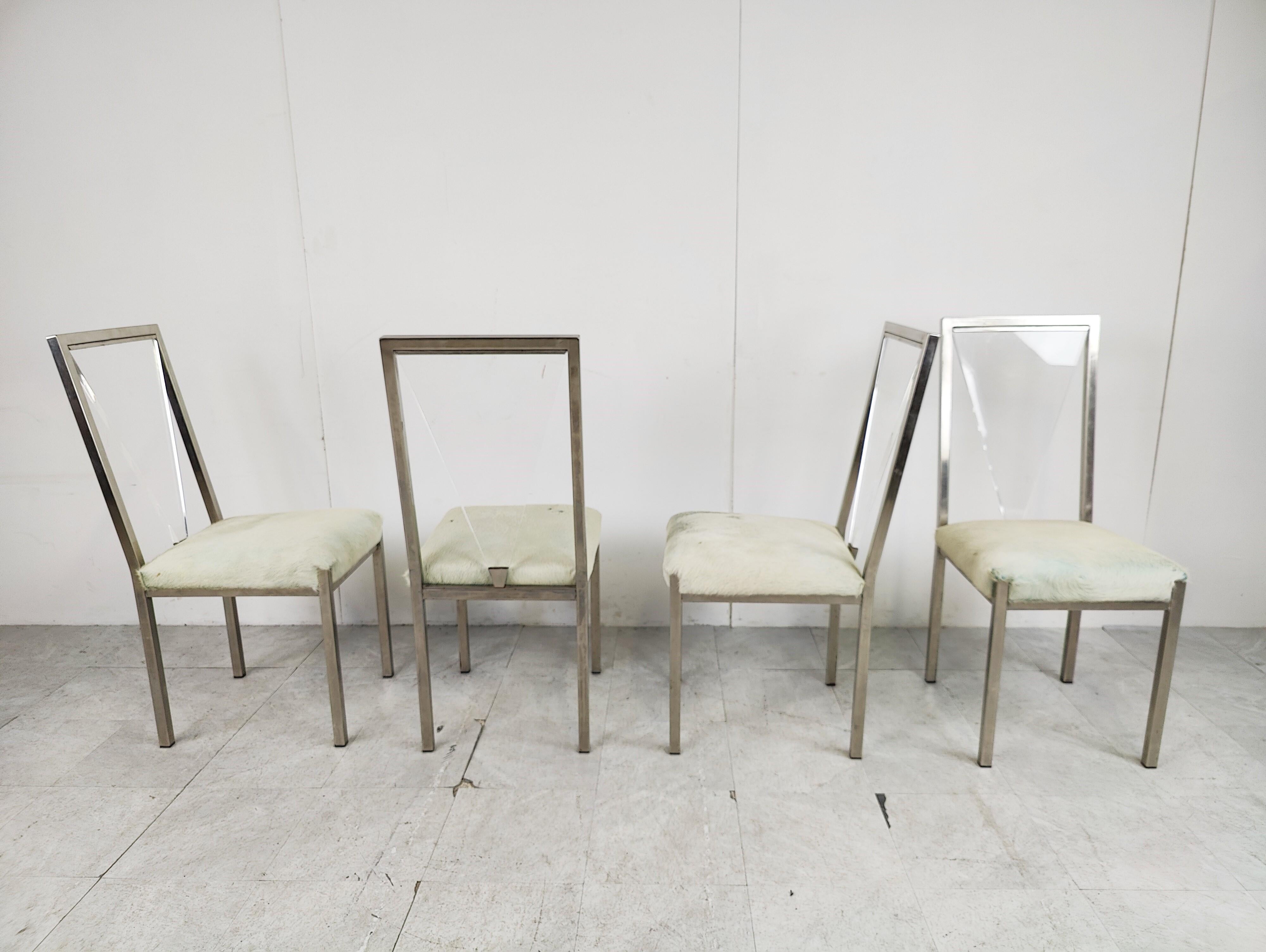 Metal and Lucite Dining Chairs by Belgochrom, 1970s, Set of 4 For Sale 2