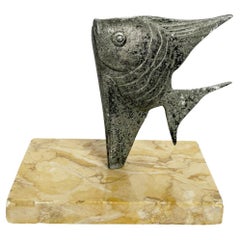 Metal and marble fish paperweight, France, 1950