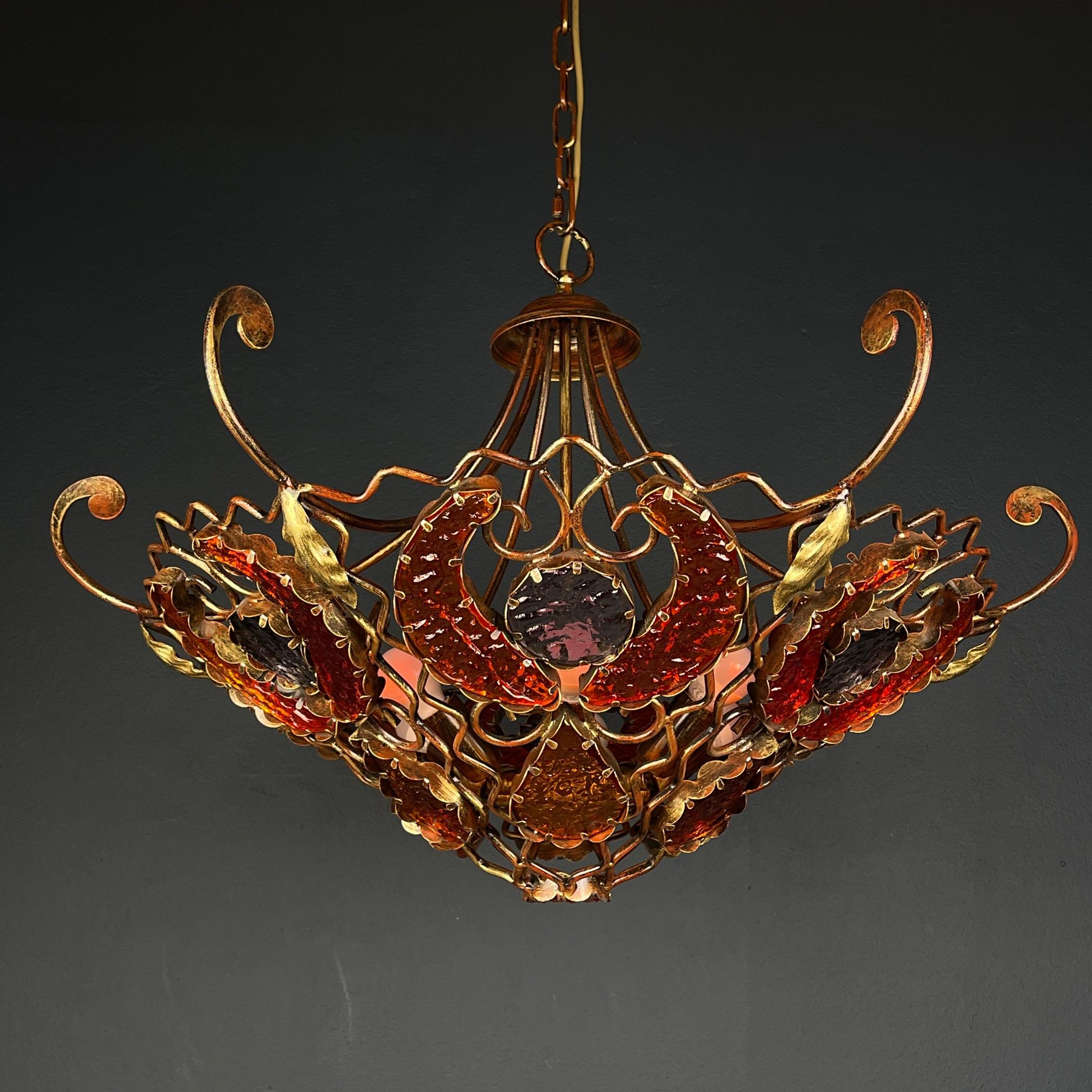 Metal and murano glass chandelier by MM Lampadari Italy 1990s  For Sale 7