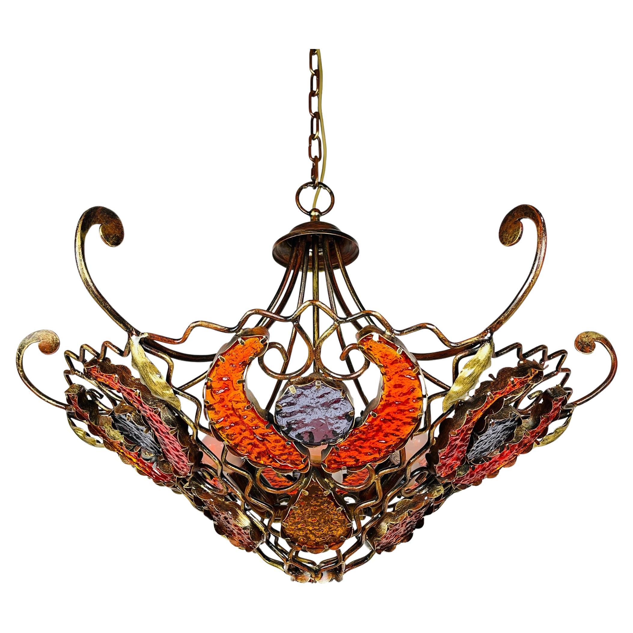 Metal and murano glass chandelier by MM Lampadari Italy 1990s For Sale