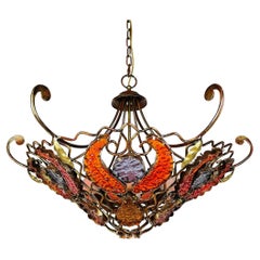 Vintage Metal and murano glass chandelier by MM Lampadari Italy 1990s 