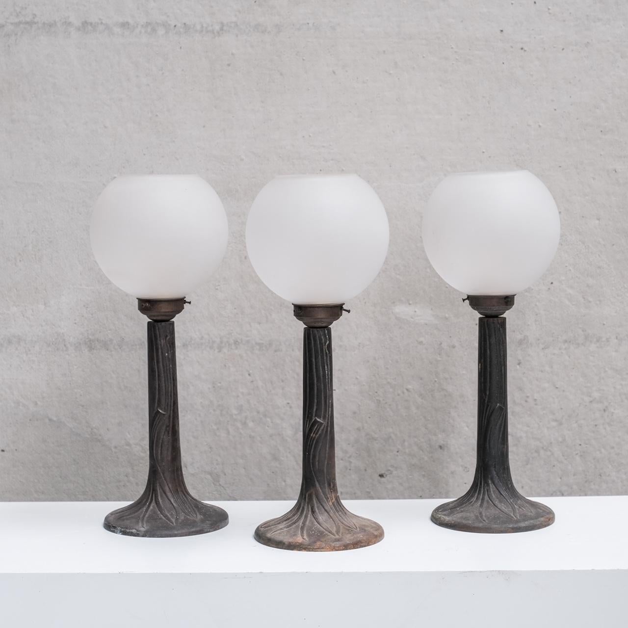 Metal and Opaque Glass Mid-Century Table Lamps (15 available) For Sale 1