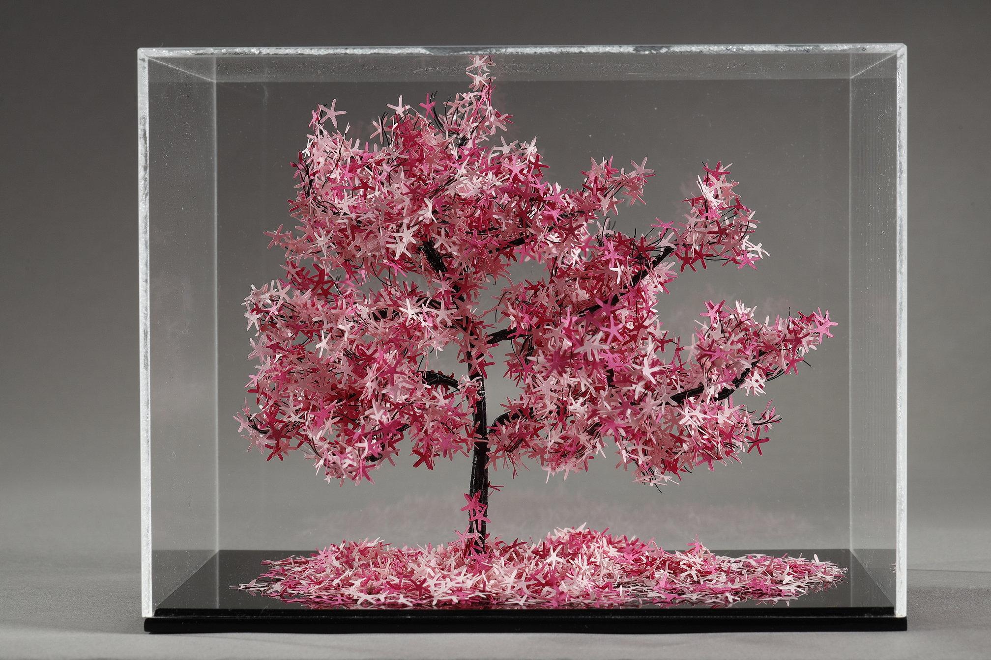 Metal and paper creation by Lebanese artist Nayla Tabet, Pink Tree For Sale 10