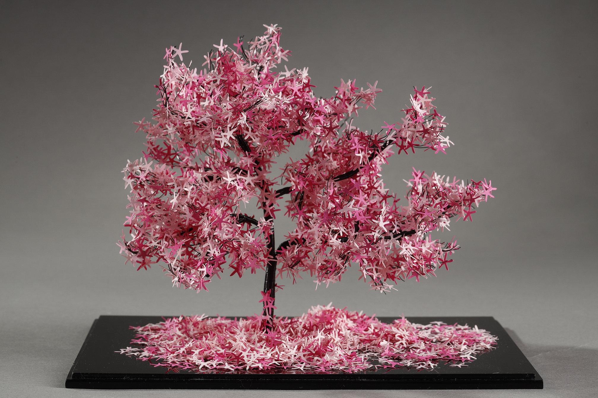 Metal and paper creation by Lebanese artist Nayla Tabet, Pink Tree In Excellent Condition For Sale In Paris, FR