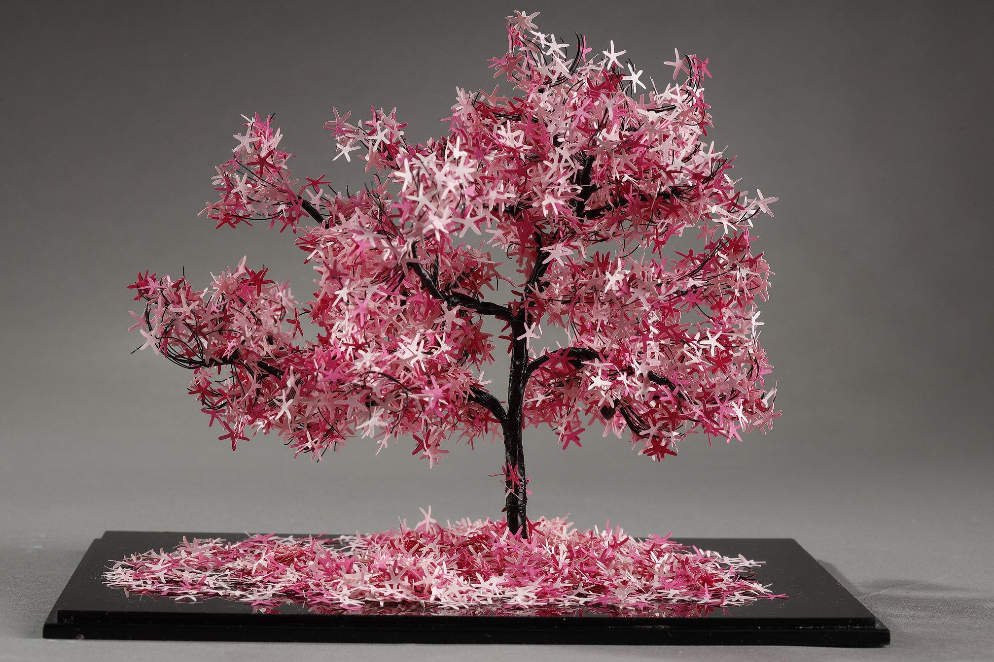 Contemporary Metal and paper creation by Lebanese artist Nayla Tabet, Pink Tree For Sale