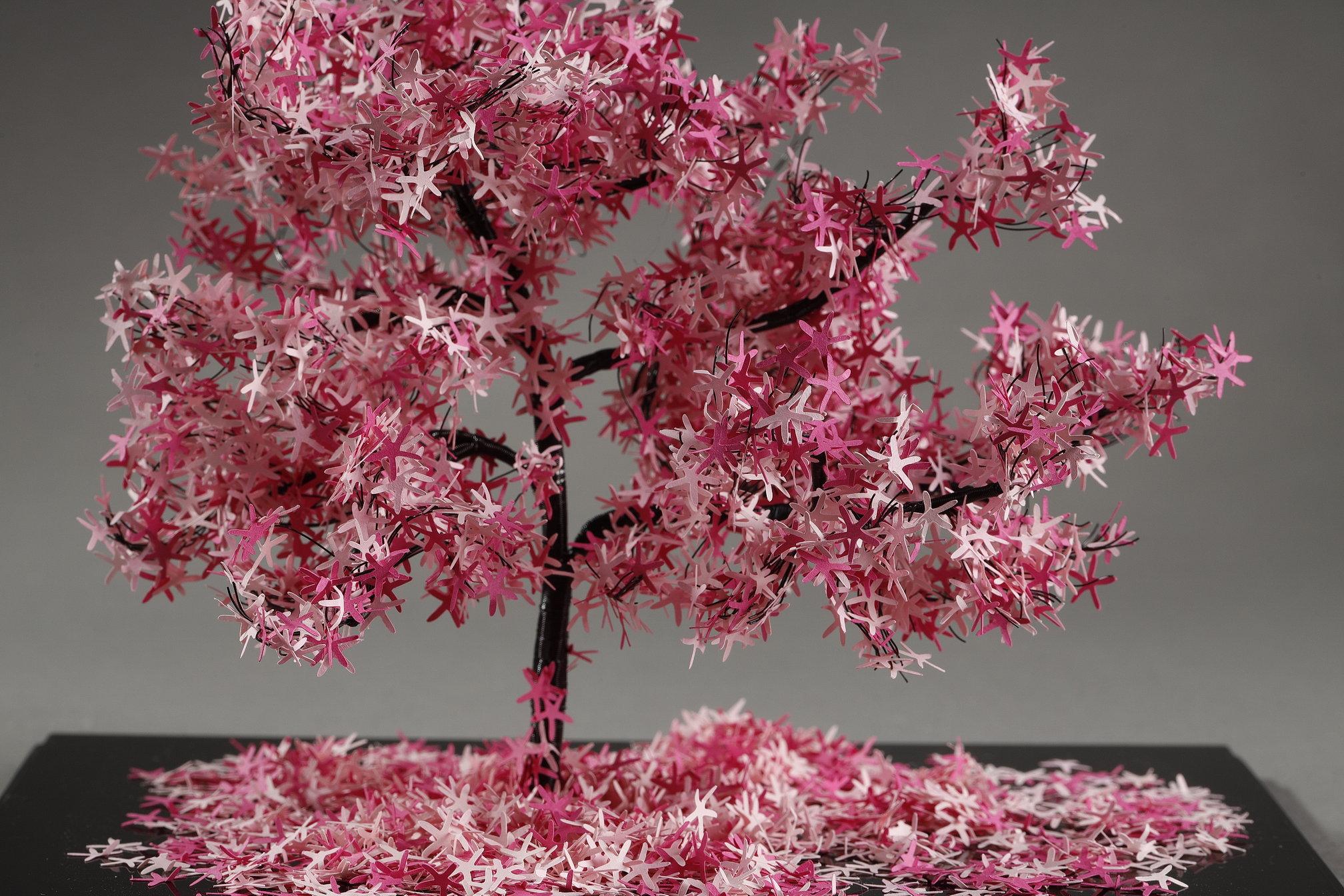 Metal and paper creation by Lebanese artist Nayla Tabet, Pink Tree For Sale 1