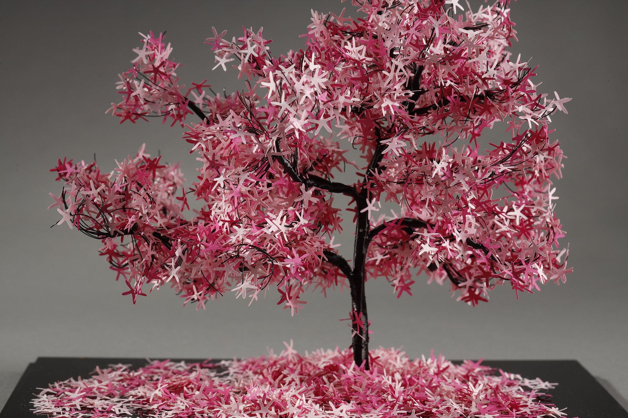 Metal and paper creation by Lebanese artist Nayla Tabet, Pink Tree For Sale 2