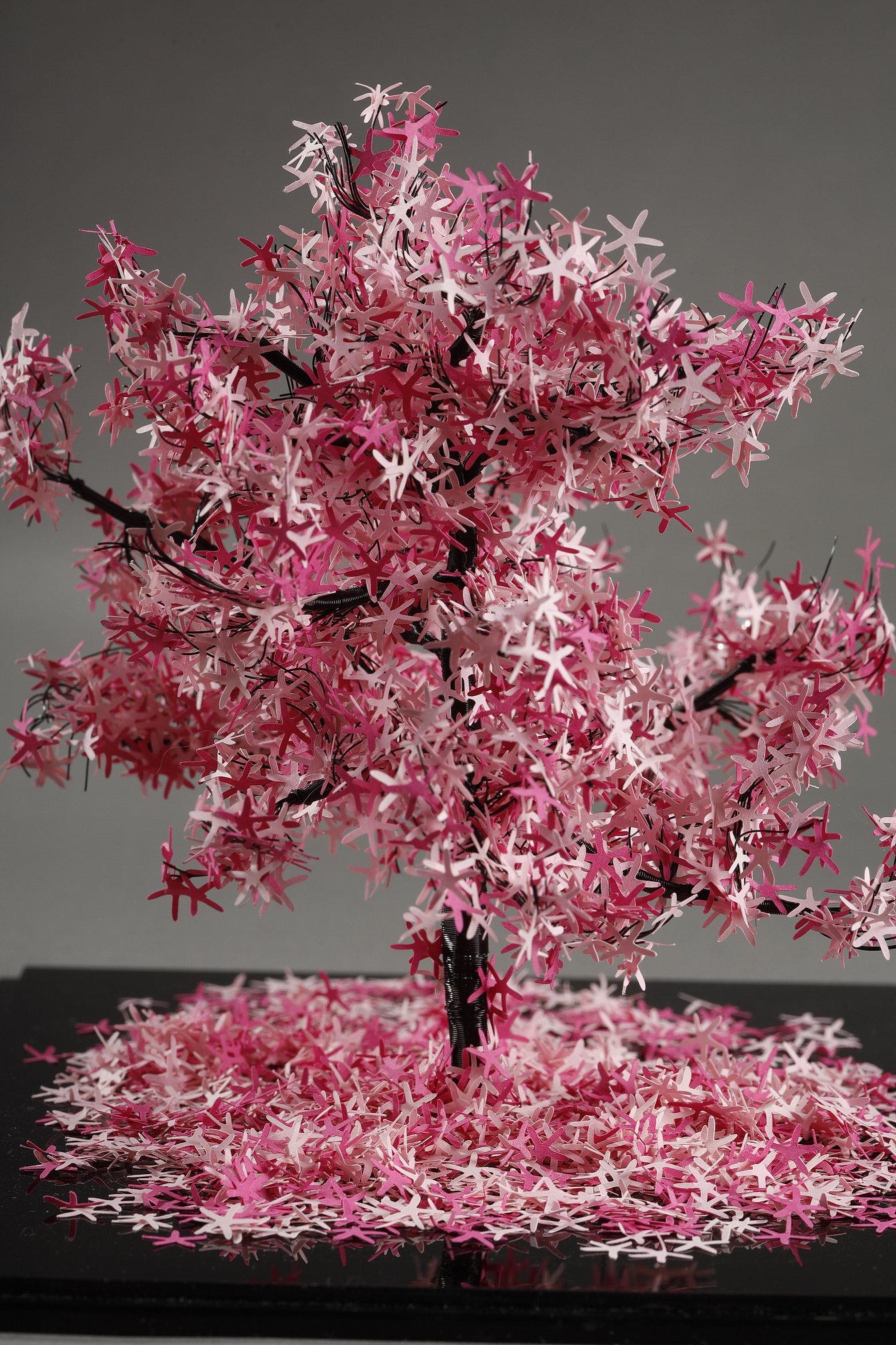 Metal and paper creation by Lebanese artist Nayla Tabet, Pink Tree For Sale 3