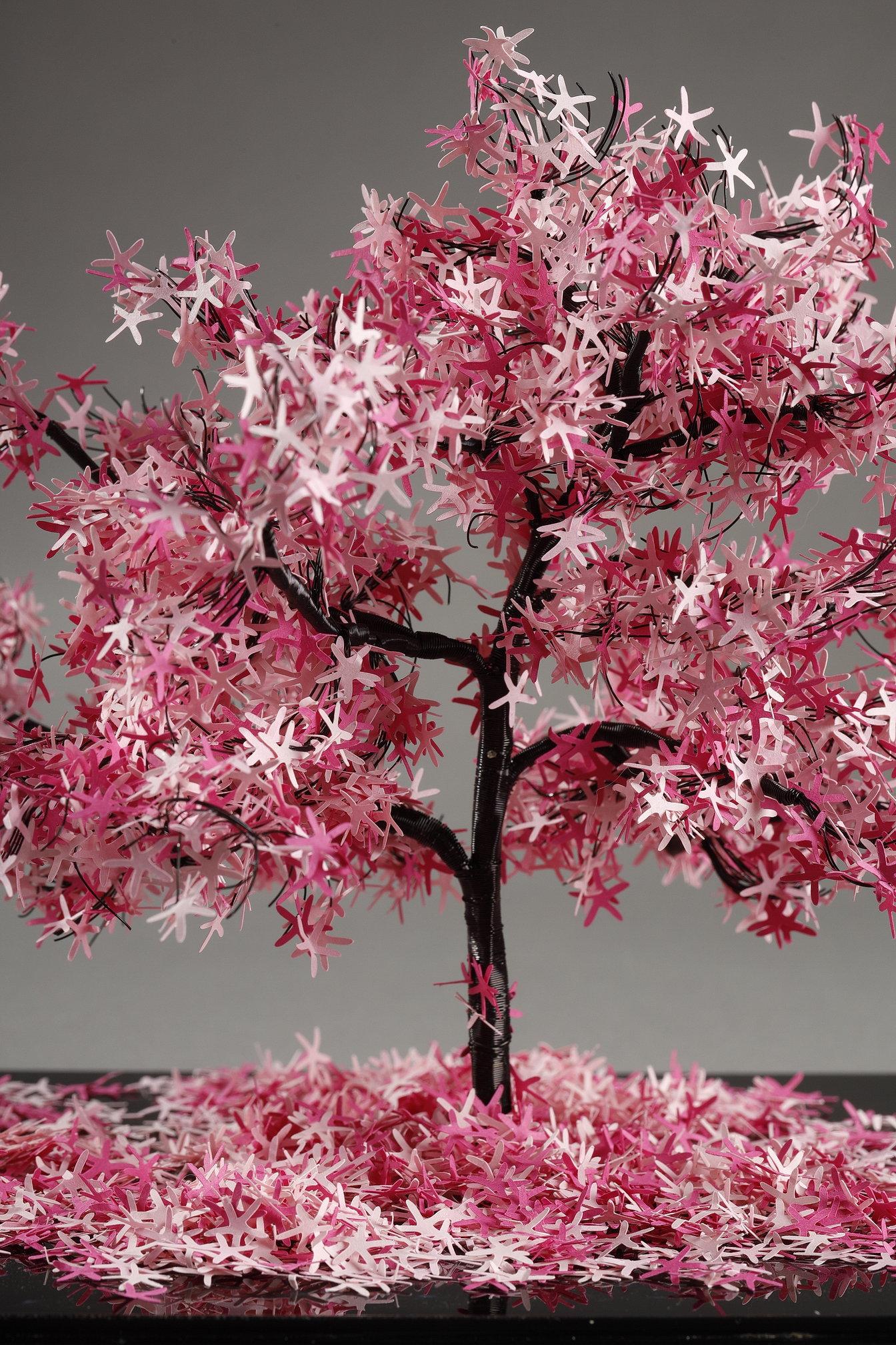 Metal and paper creation by Lebanese artist Nayla Tabet, Pink Tree For Sale 4