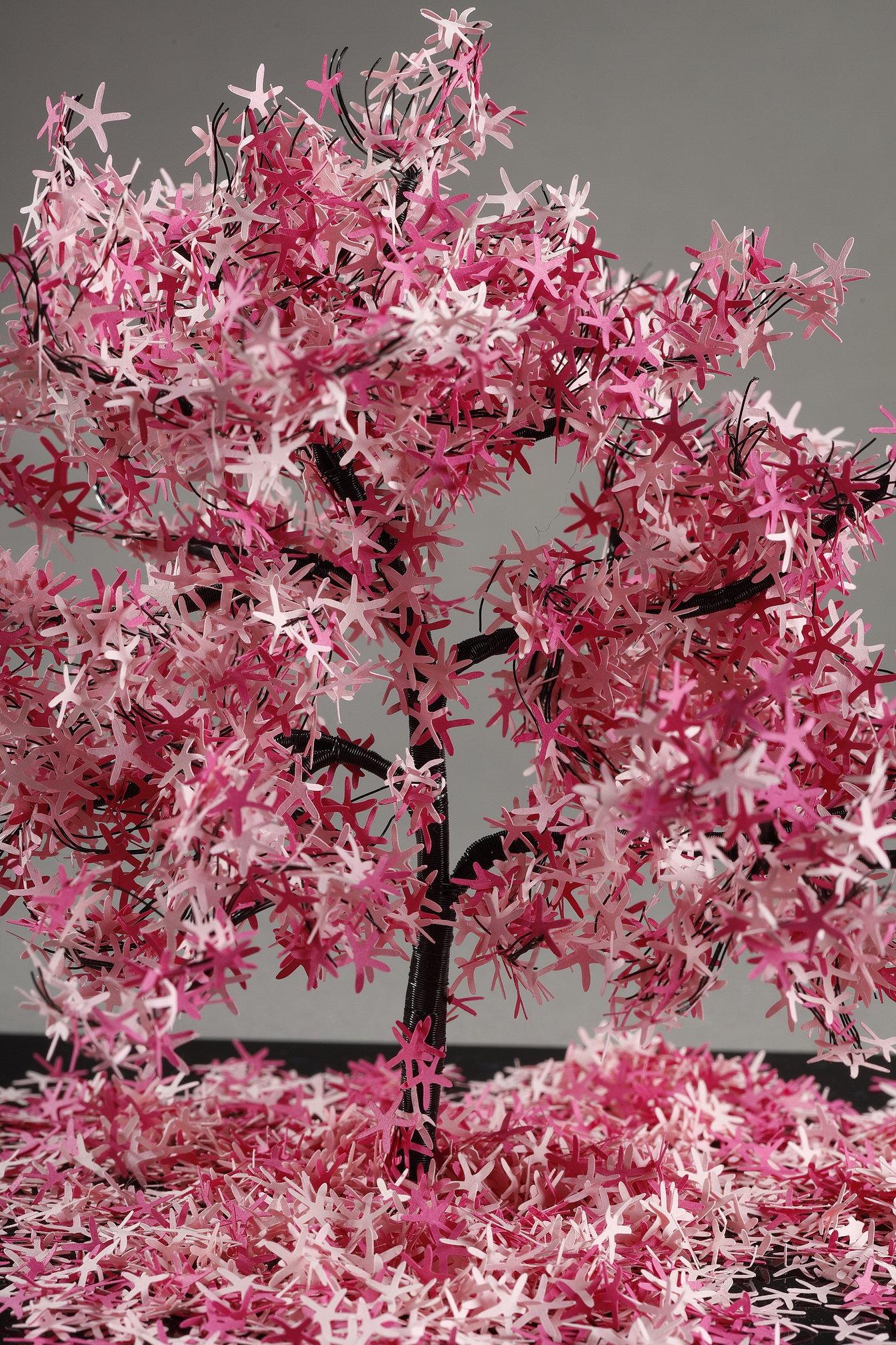 Metal and paper creation by Lebanese artist Nayla Tabet, Pink Tree For Sale 5