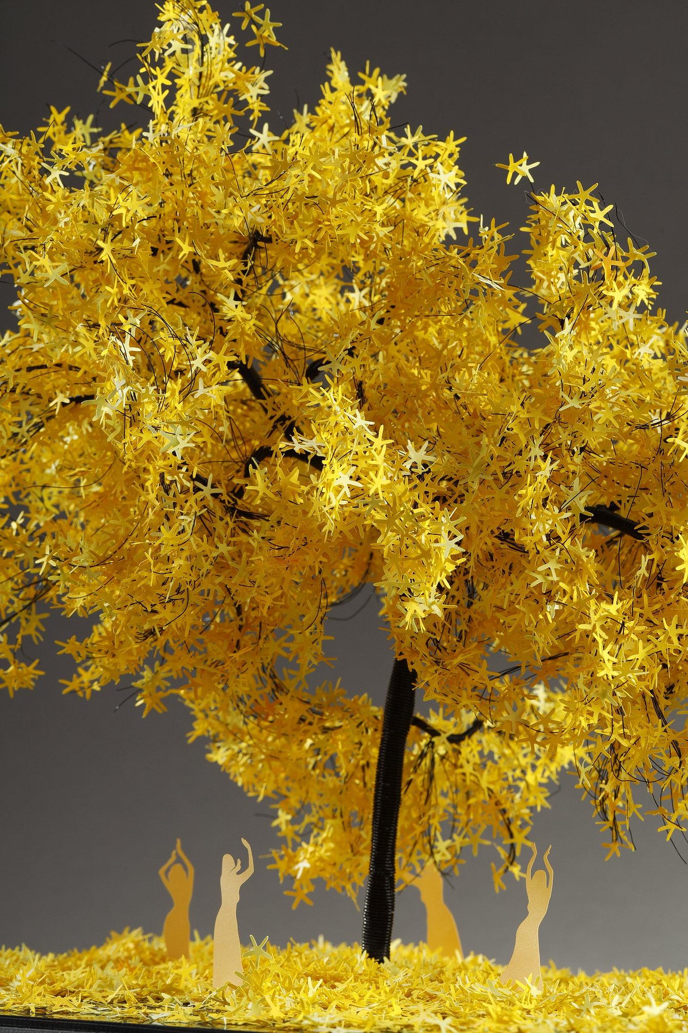 Metal and paper creation by Lebanese artist Nayla Tabet, Yellow Tree For Sale 6