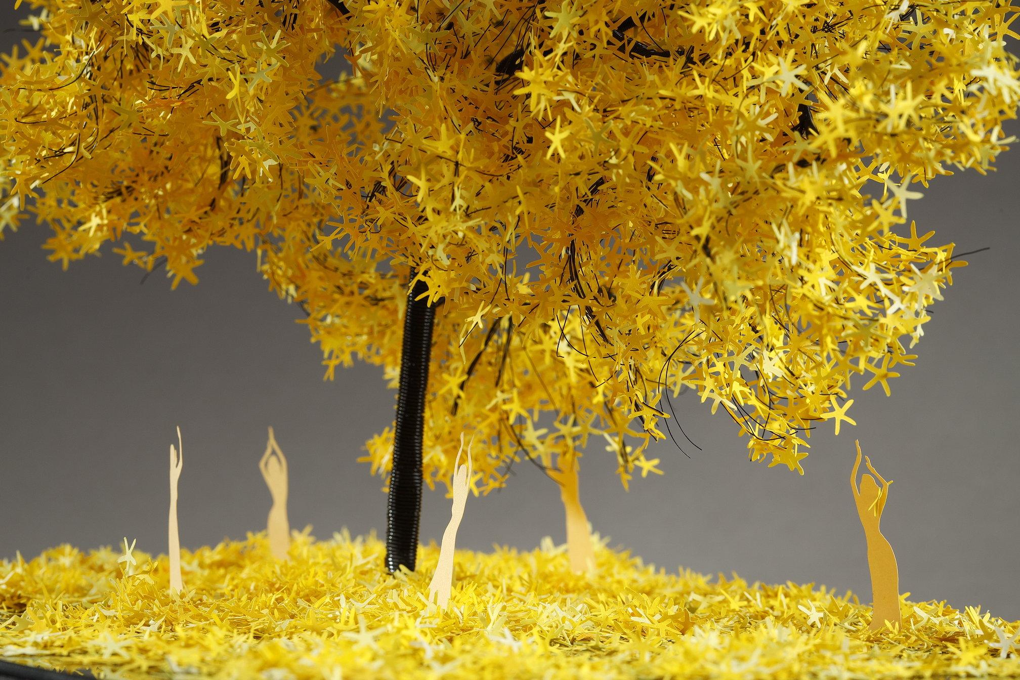 Metal and paper creation by Lebanese artist Nayla Tabet, Yellow Tree For Sale 7