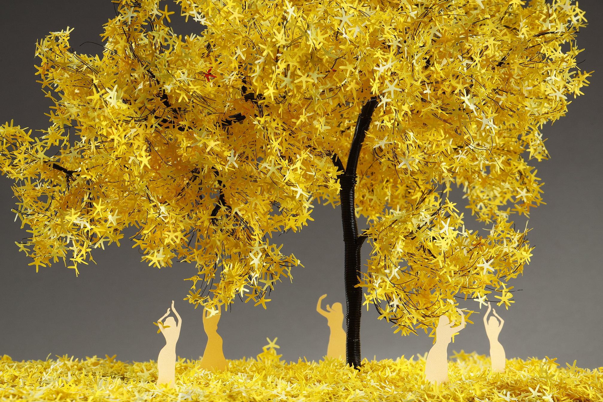 Metal and paper creation by Lebanese artist Nayla Tabet, Yellow Tree For Sale 8