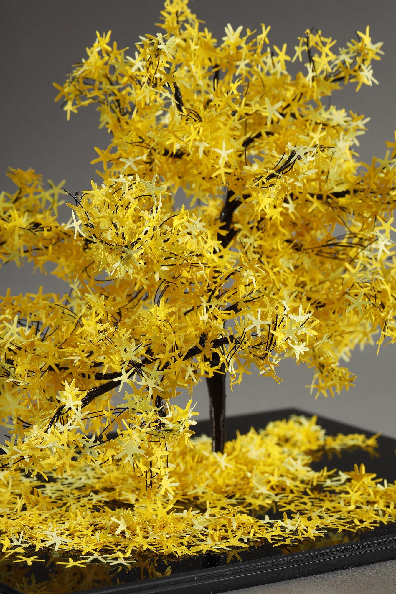 Metal and paper creation by Lebanese artist Nayla Tabet, Yellow Tree For Sale 8