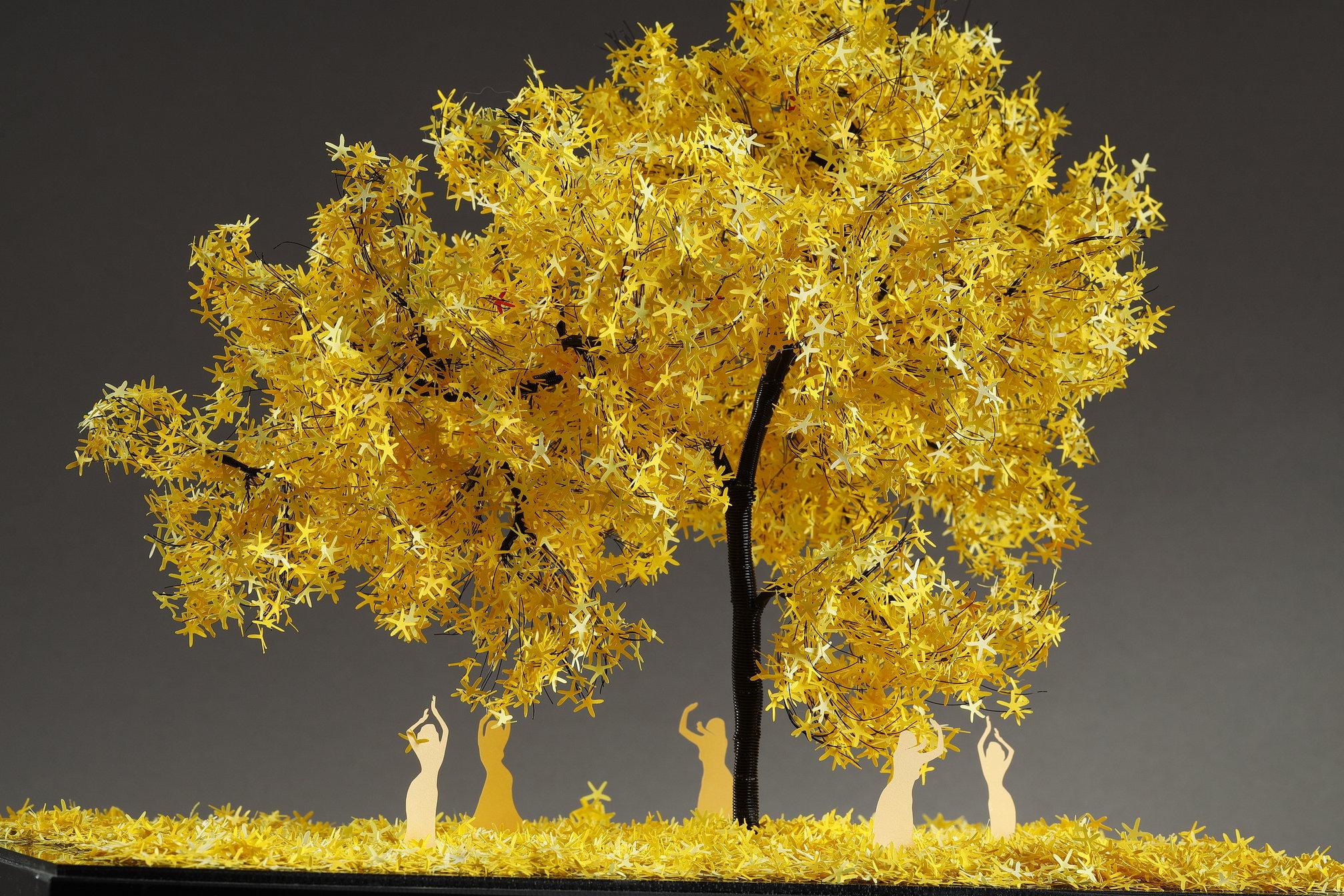 Metal and paper creation by Lebanese artist Nayla Tabet, Yellow Tree For Sale 9