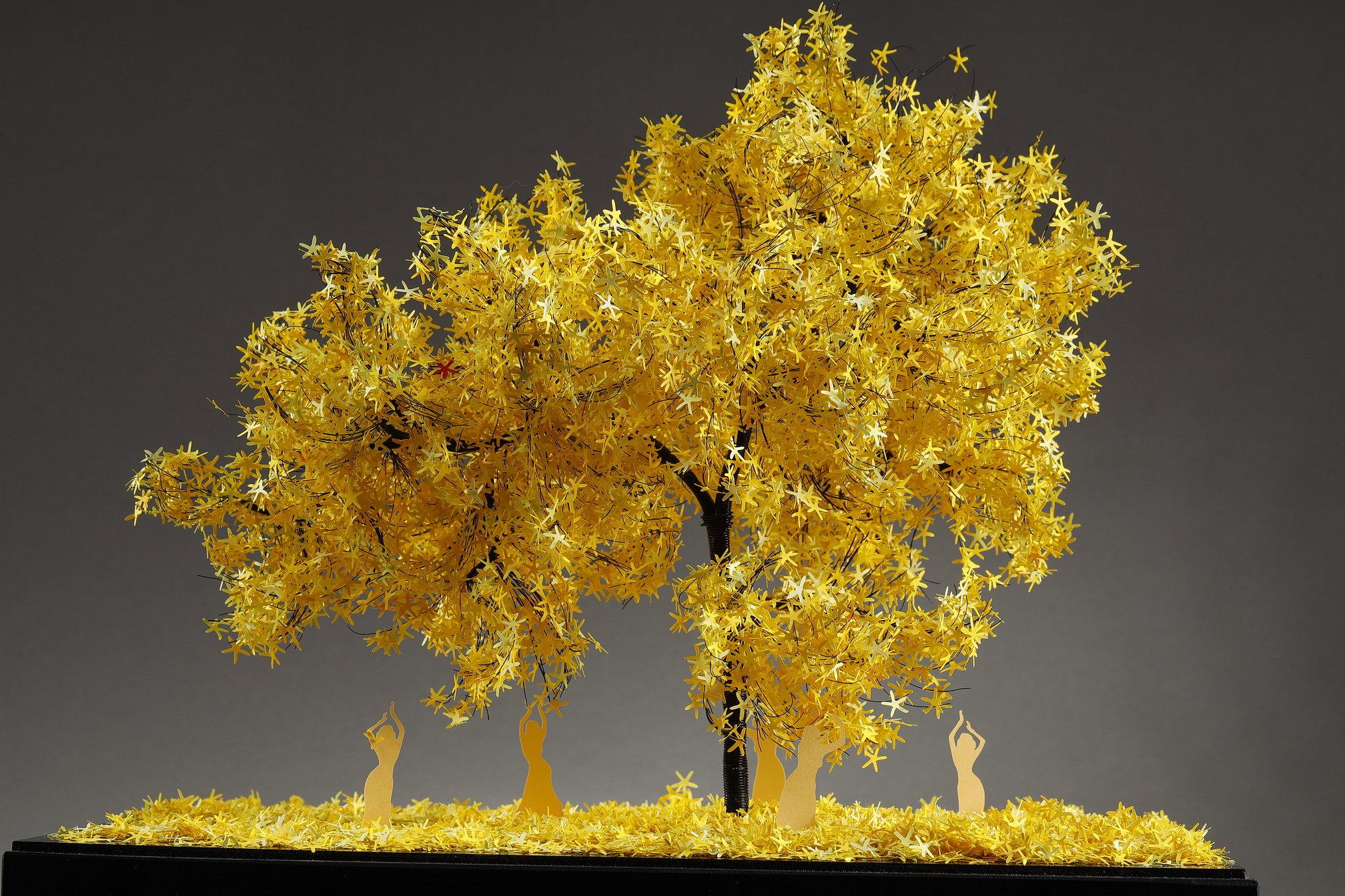 Metal and paper creation by Lebanese artist Nayla Tabet, Yellow Tree For Sale 10