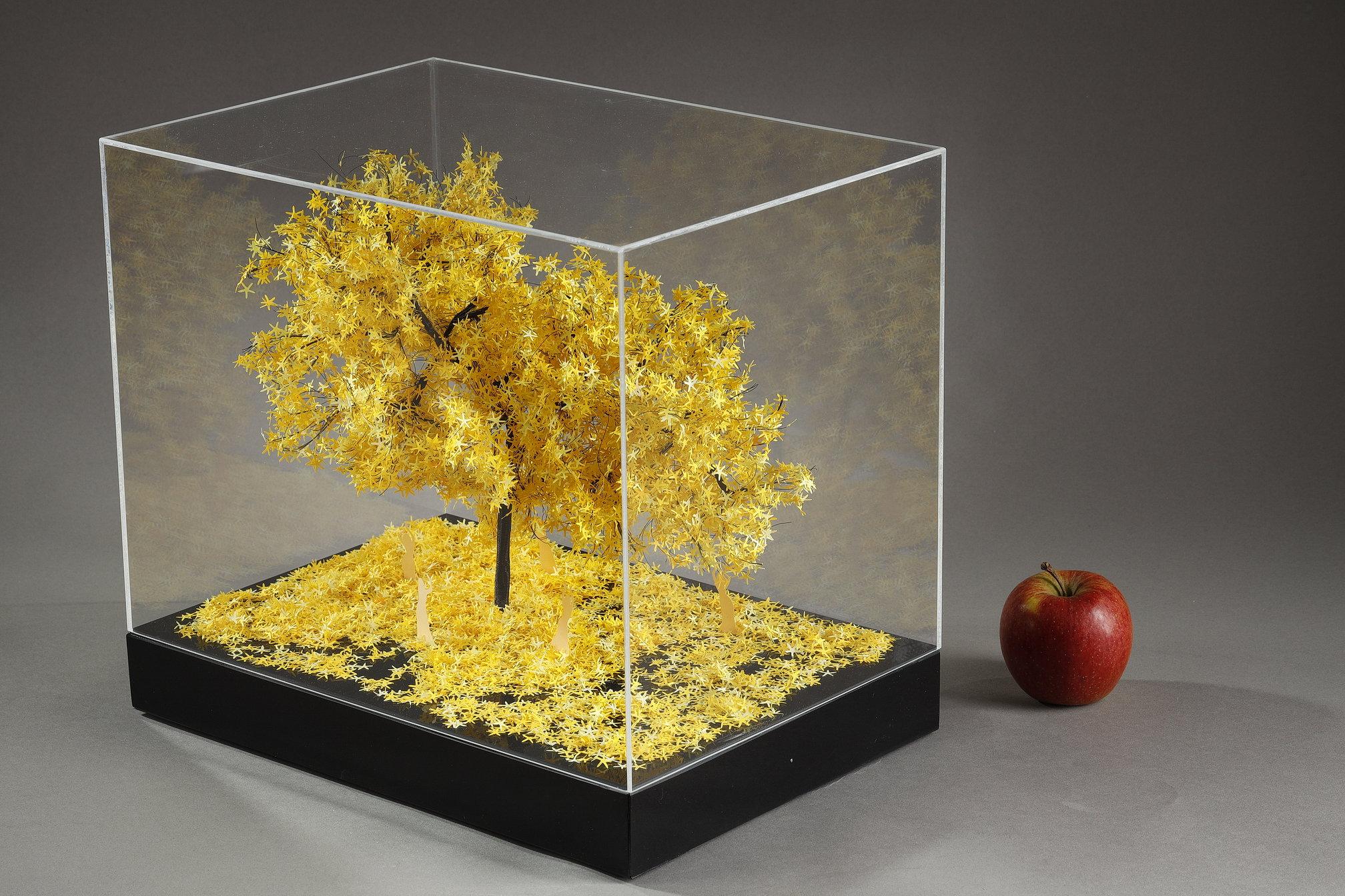Metal and paper creation by Lebanese artist Nayla Tabet, Yellow Tree For Sale 14