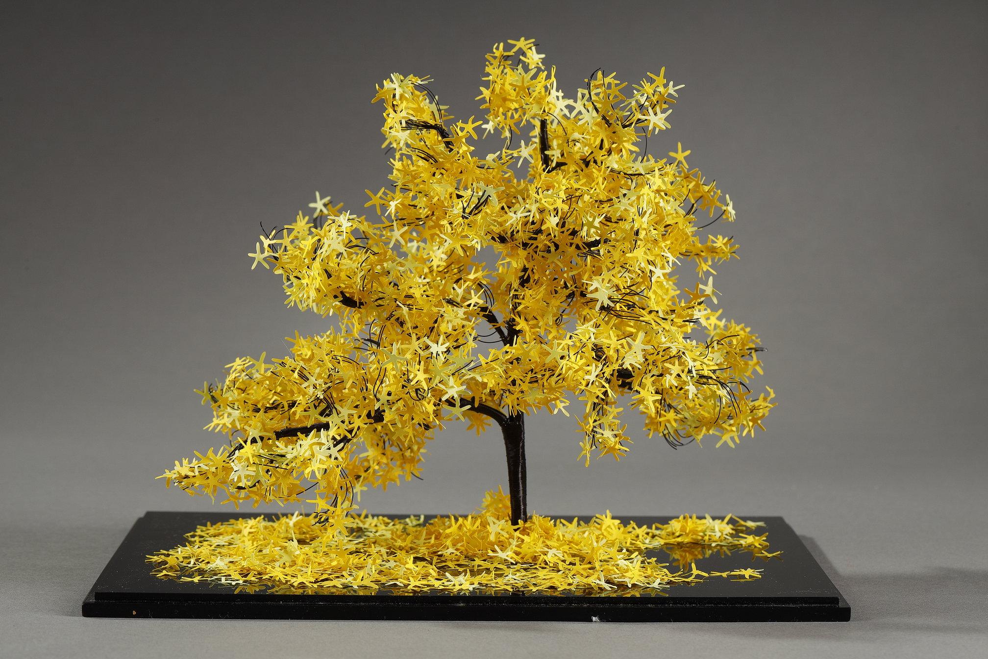 Contemporary Metal and paper creation by Lebanese artist Nayla Tabet, Yellow Tree For Sale