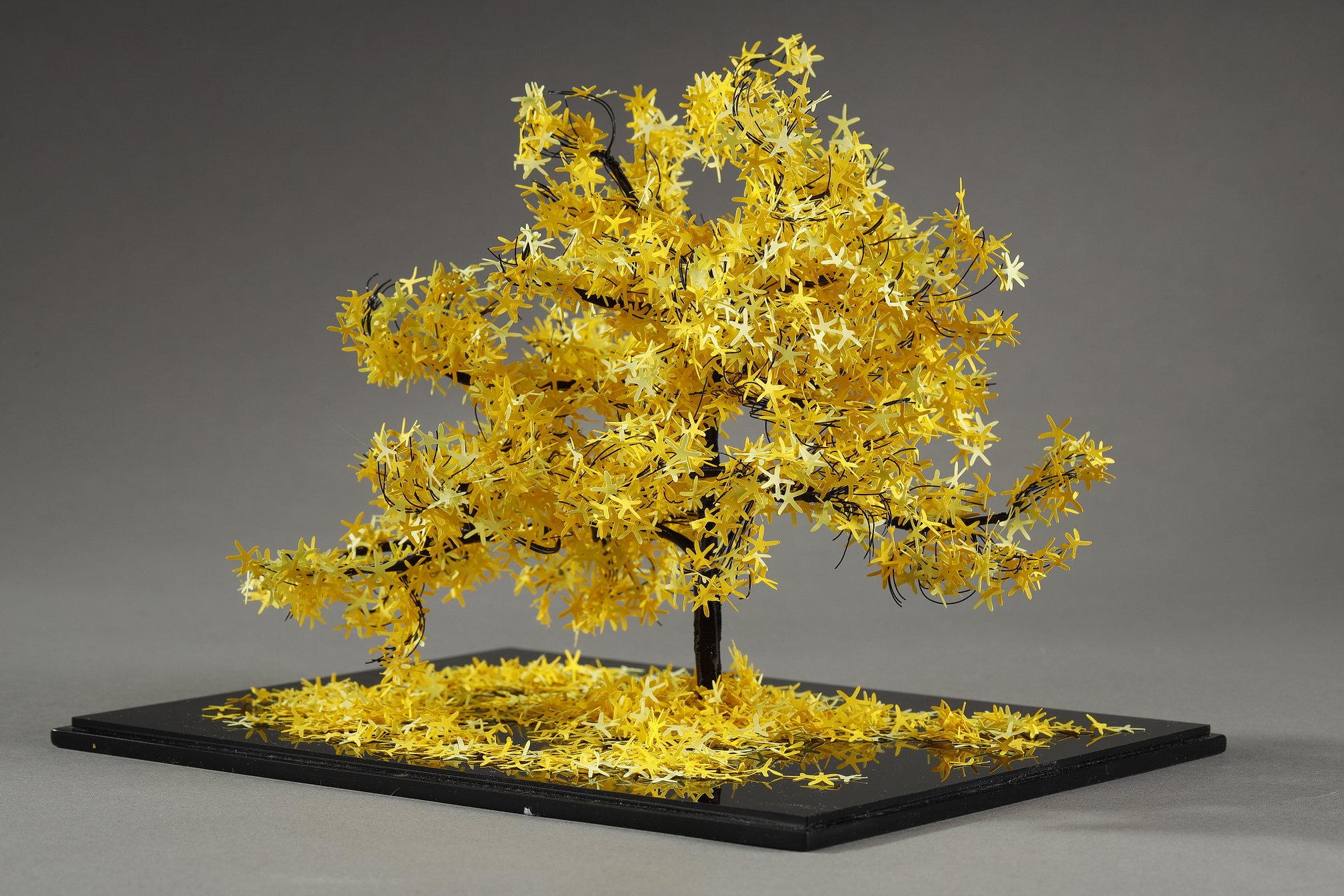 Metal and paper creation by Lebanese artist Nayla Tabet, Yellow Tree For Sale 1