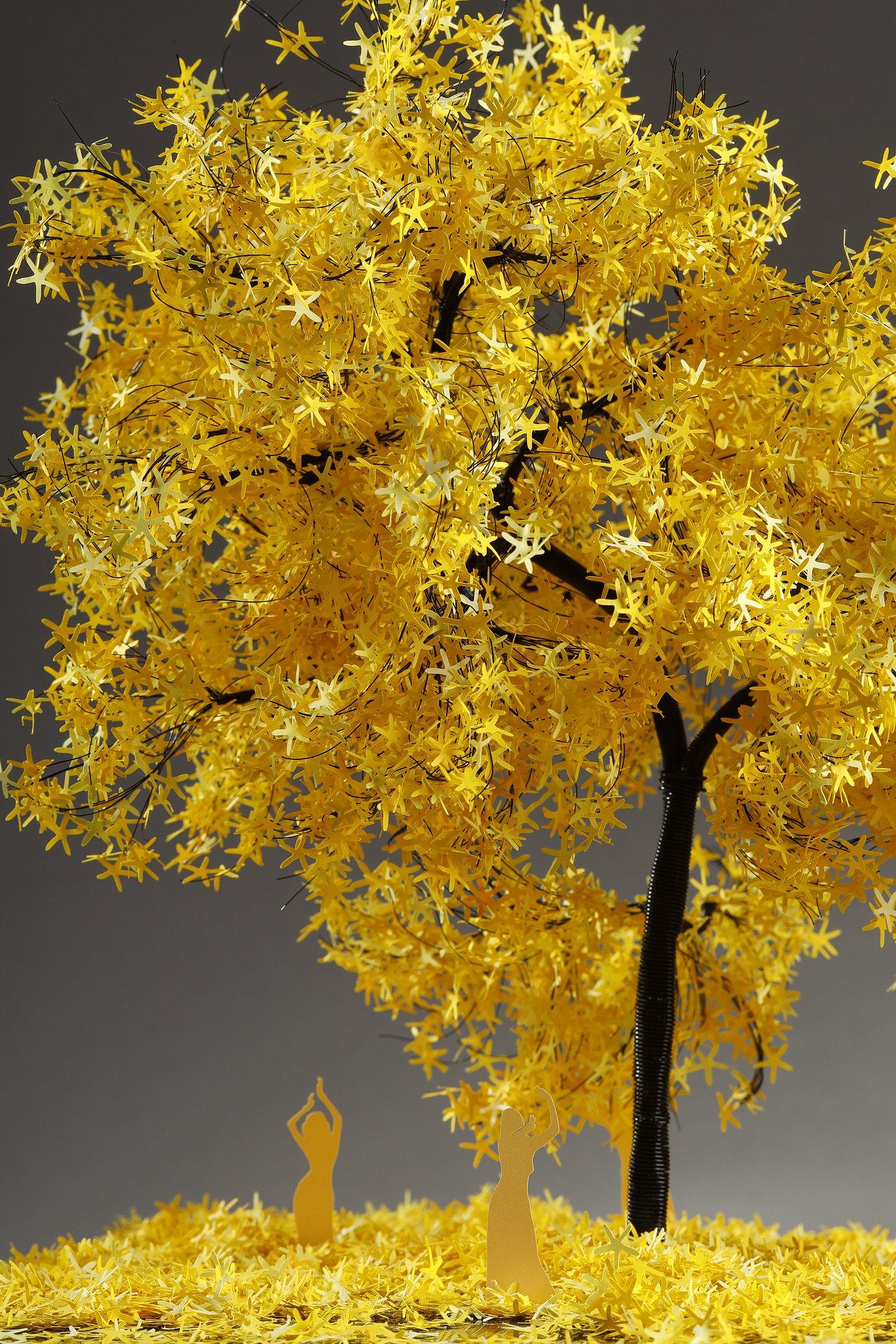 Metal and paper creation by Lebanese artist Nayla Tabet, Yellow Tree For Sale 2