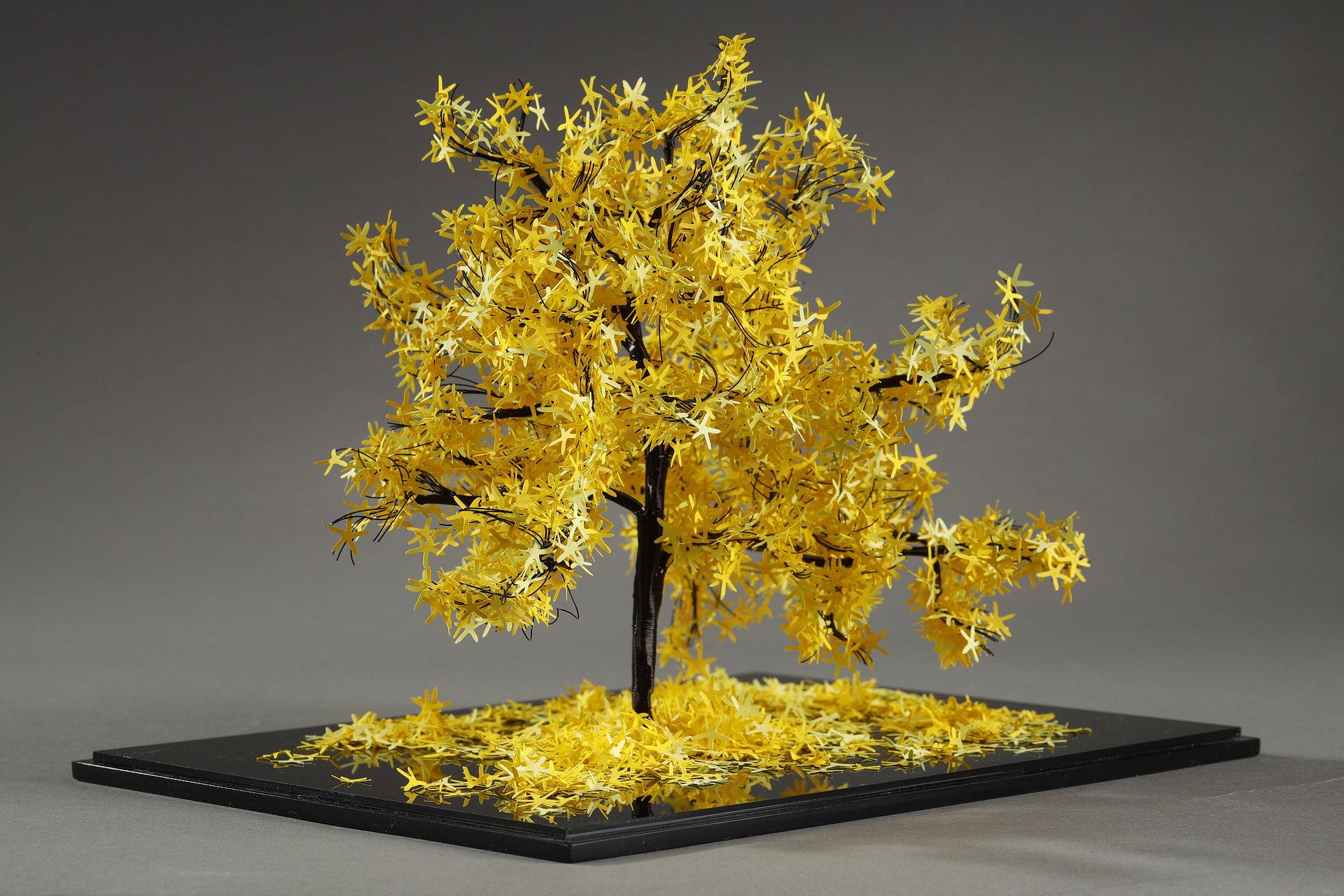 Metal and paper creation by Lebanese artist Nayla Tabet, Yellow Tree For Sale 2