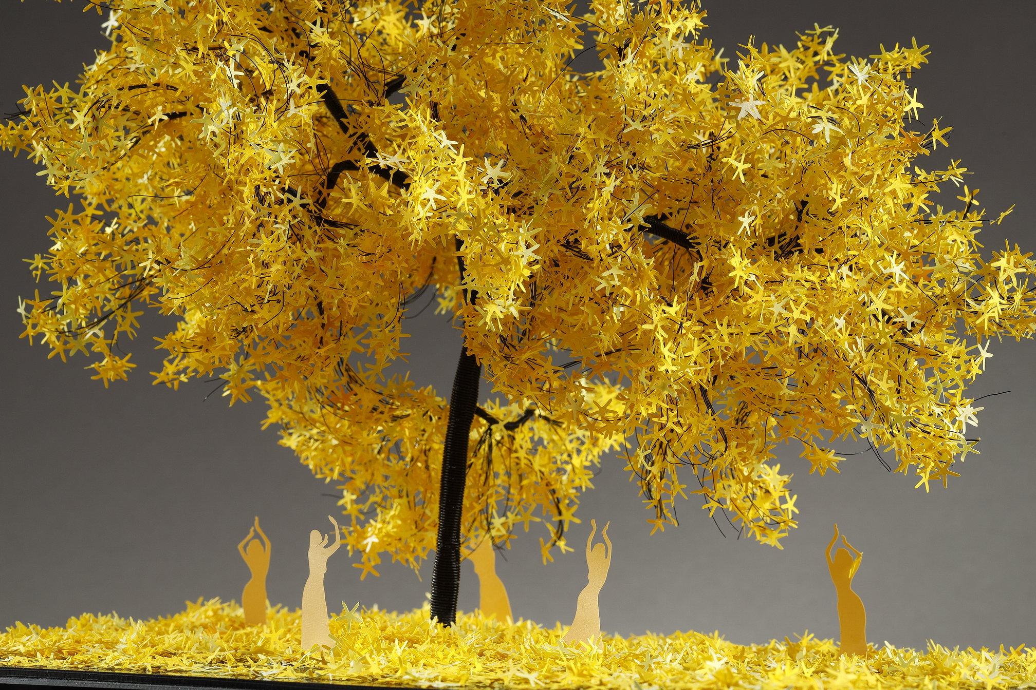 Metal and paper creation by Lebanese artist Nayla Tabet, Yellow Tree For Sale 4