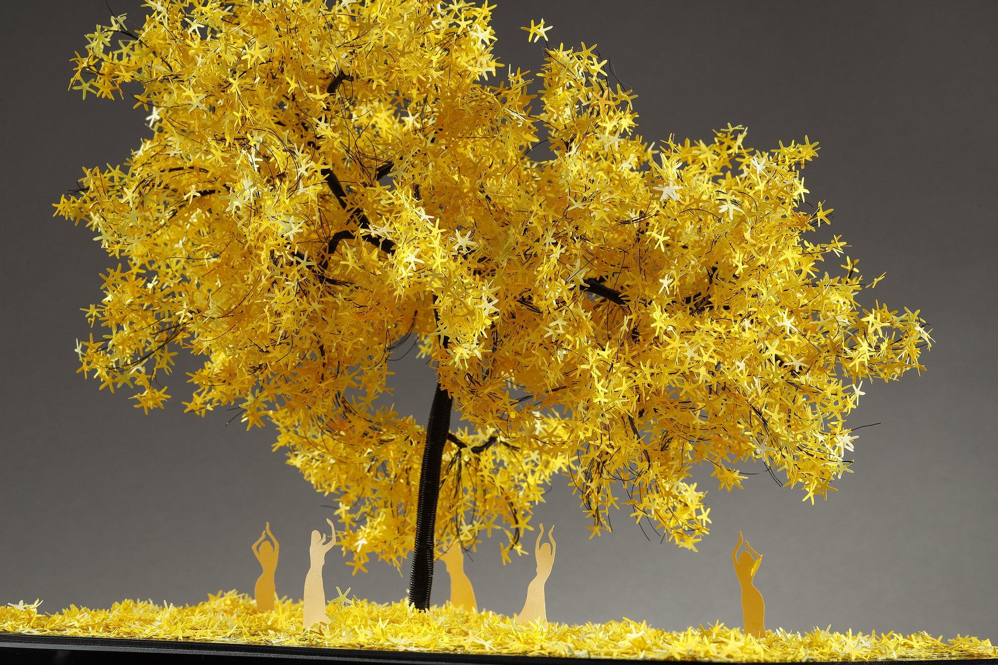 Metal and paper creation by Lebanese artist Nayla Tabet, Yellow Tree For Sale 5