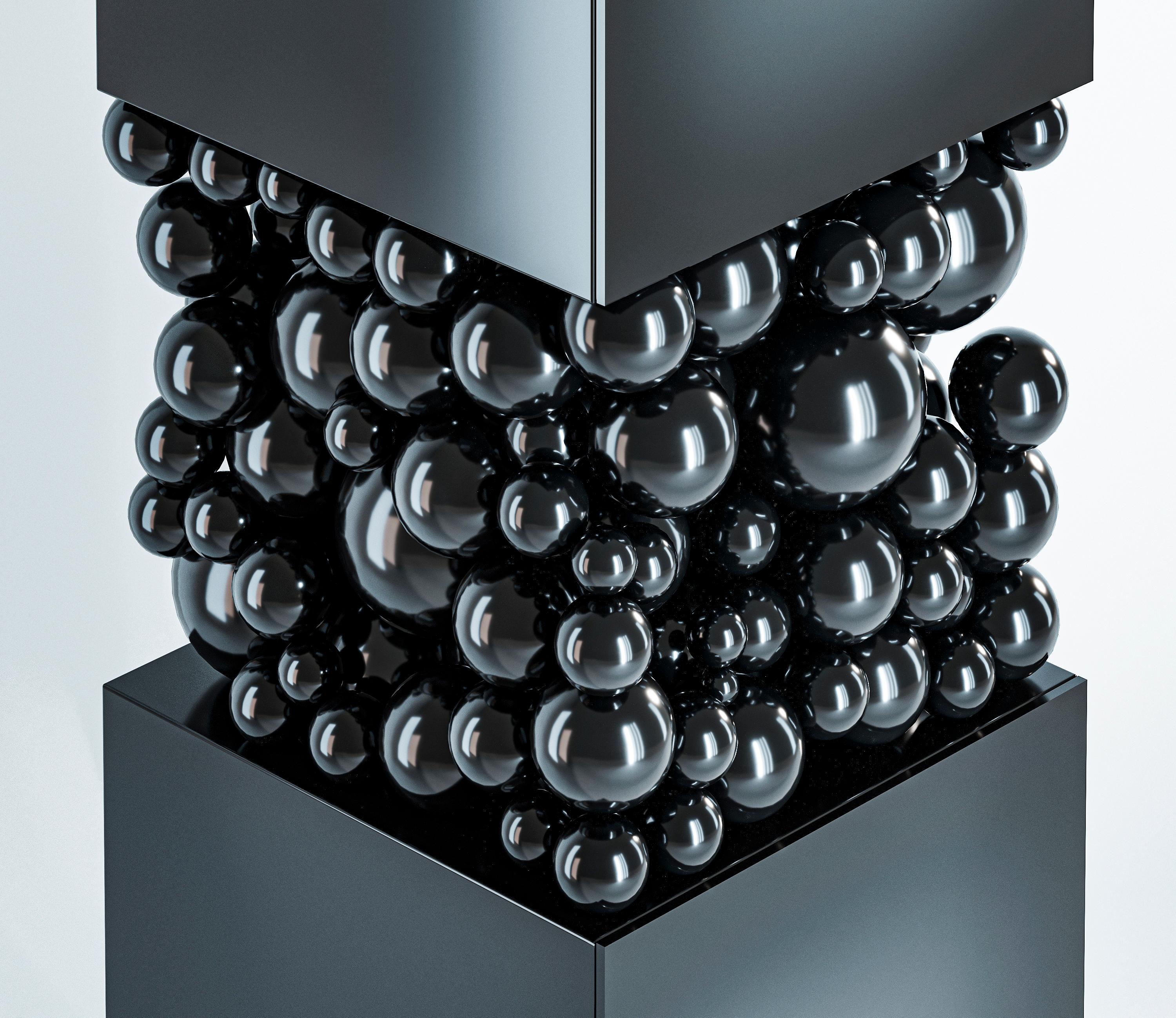 Ukrainian Metal and Plywood Black Cabinet, Bubbles Collection, Amazing Emotional Design For Sale