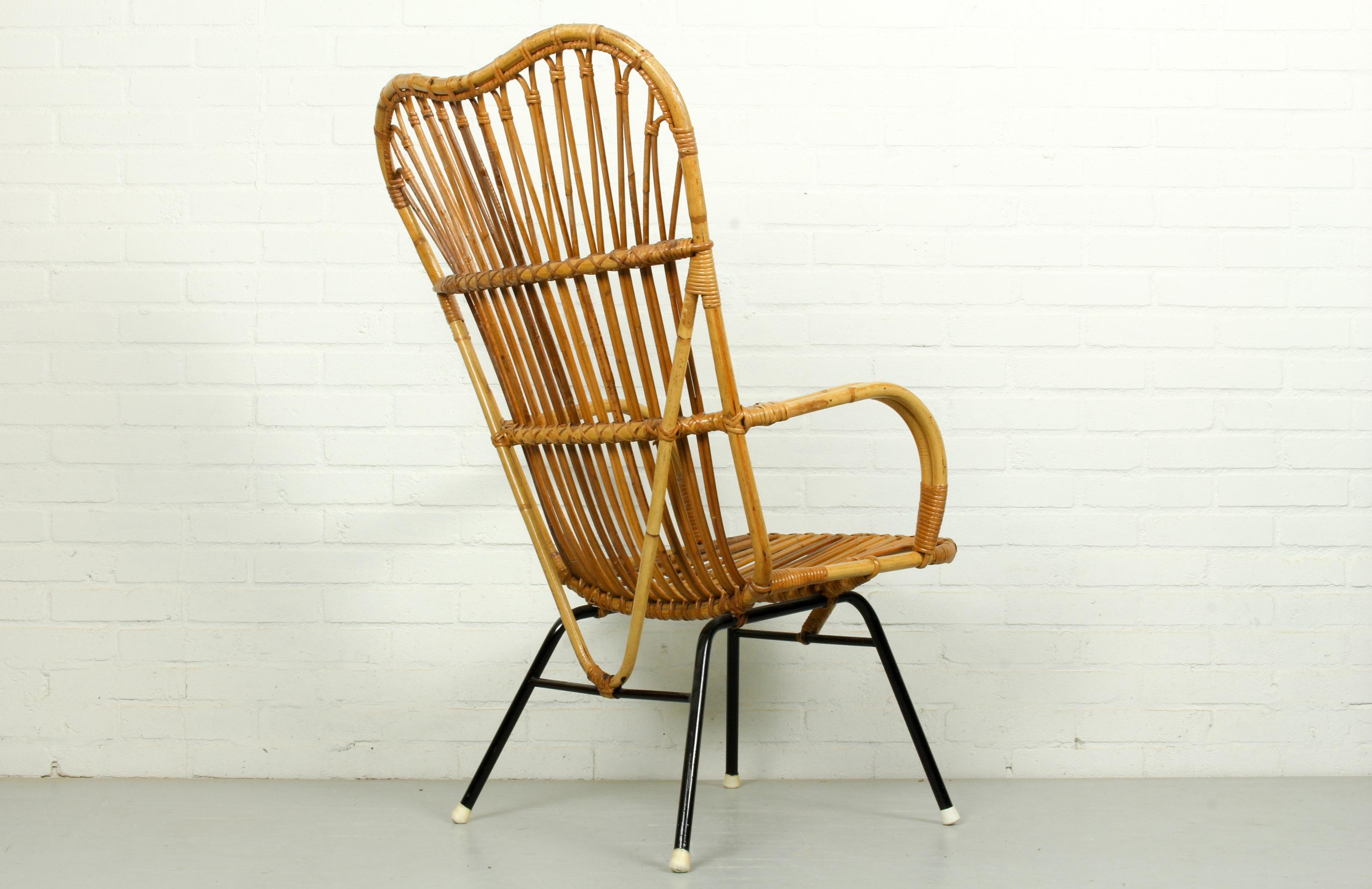 Mid-Century Modern Metal and Rattan Terrace or Lounge Chair from Rohé Noordwolde, 1960s