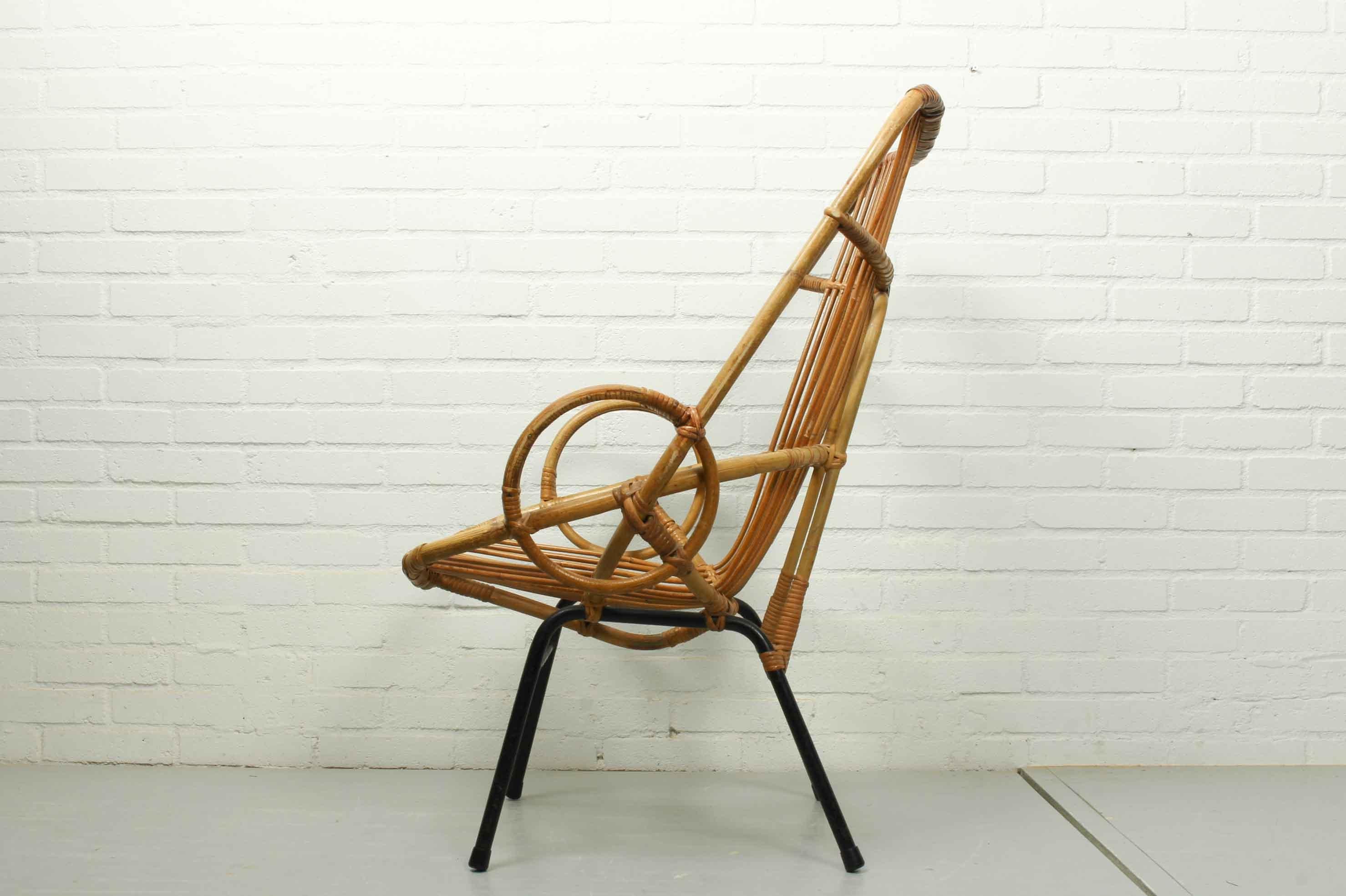 Mid-Century Modern Metal and Rattan Terrace or Lounge Chair from Rohé Noordwolde, 1960s For Sale