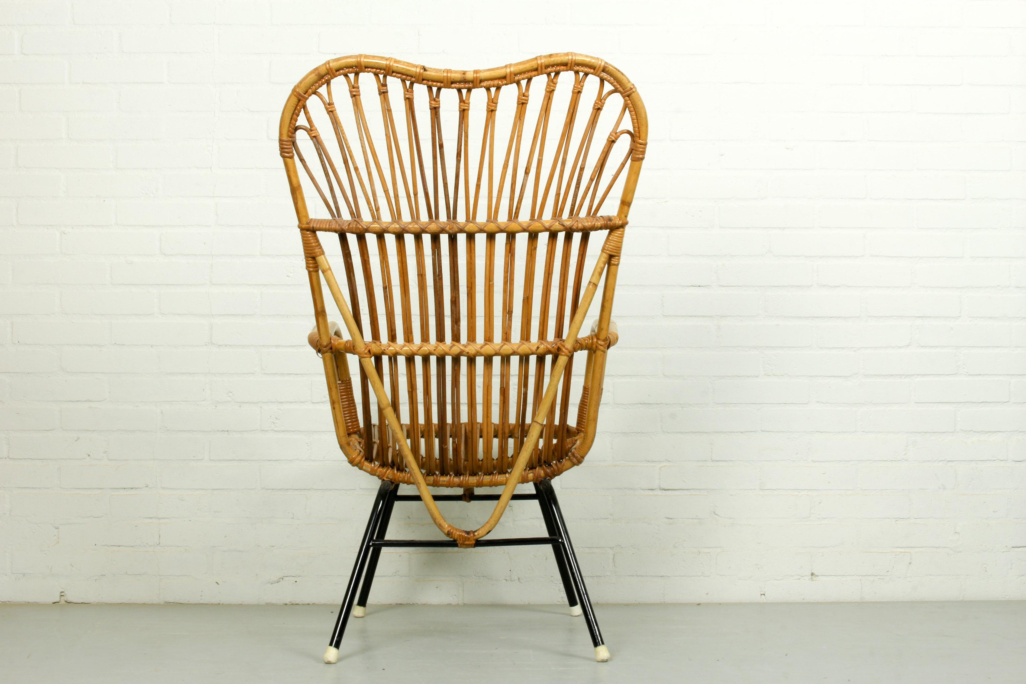 Dutch Metal and Rattan Terrace or Lounge Chair from Rohé Noordwolde, 1960s