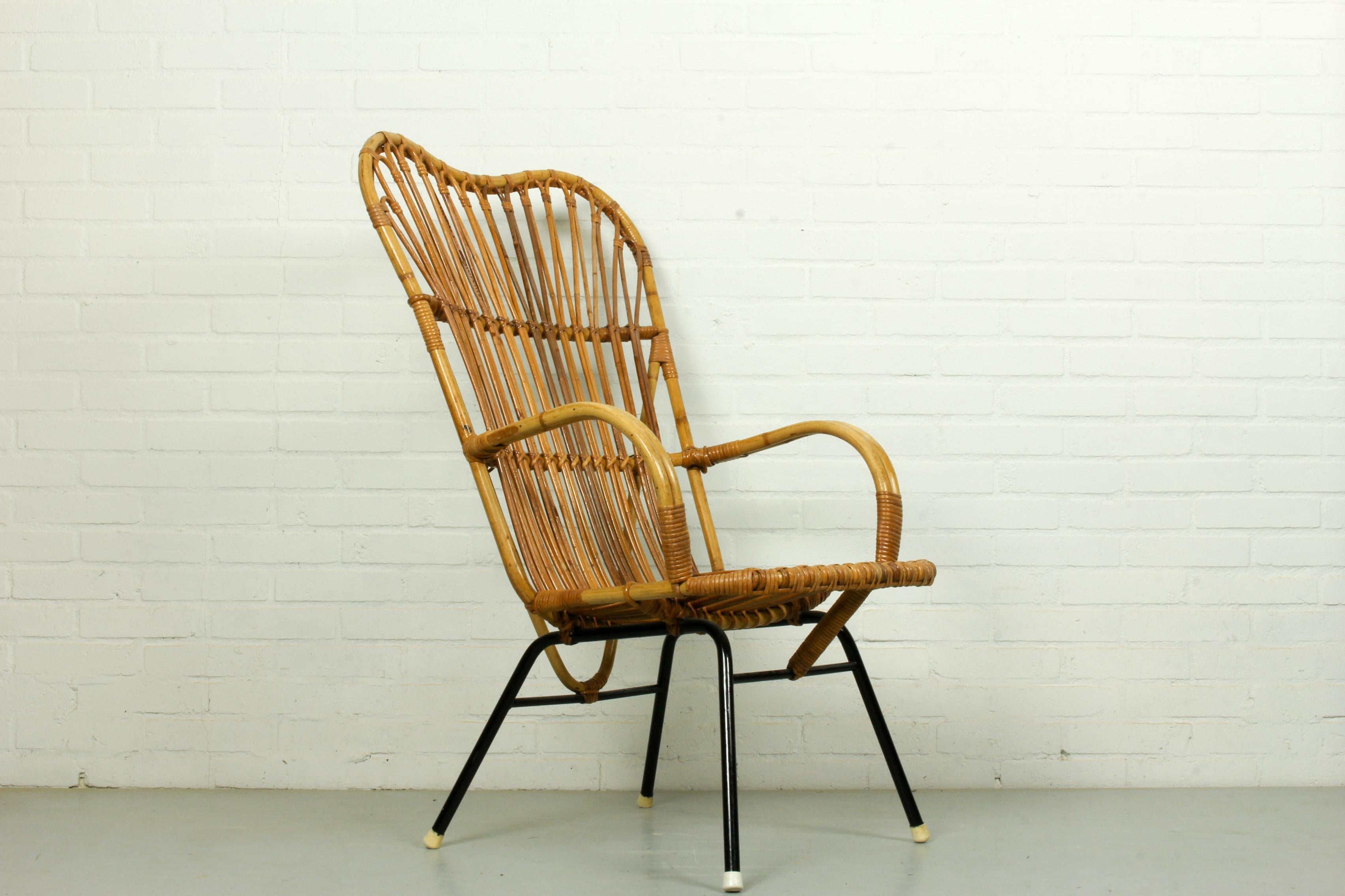 20th Century Metal and Rattan Terrace or Lounge Chair from Rohé Noordwolde, 1960s