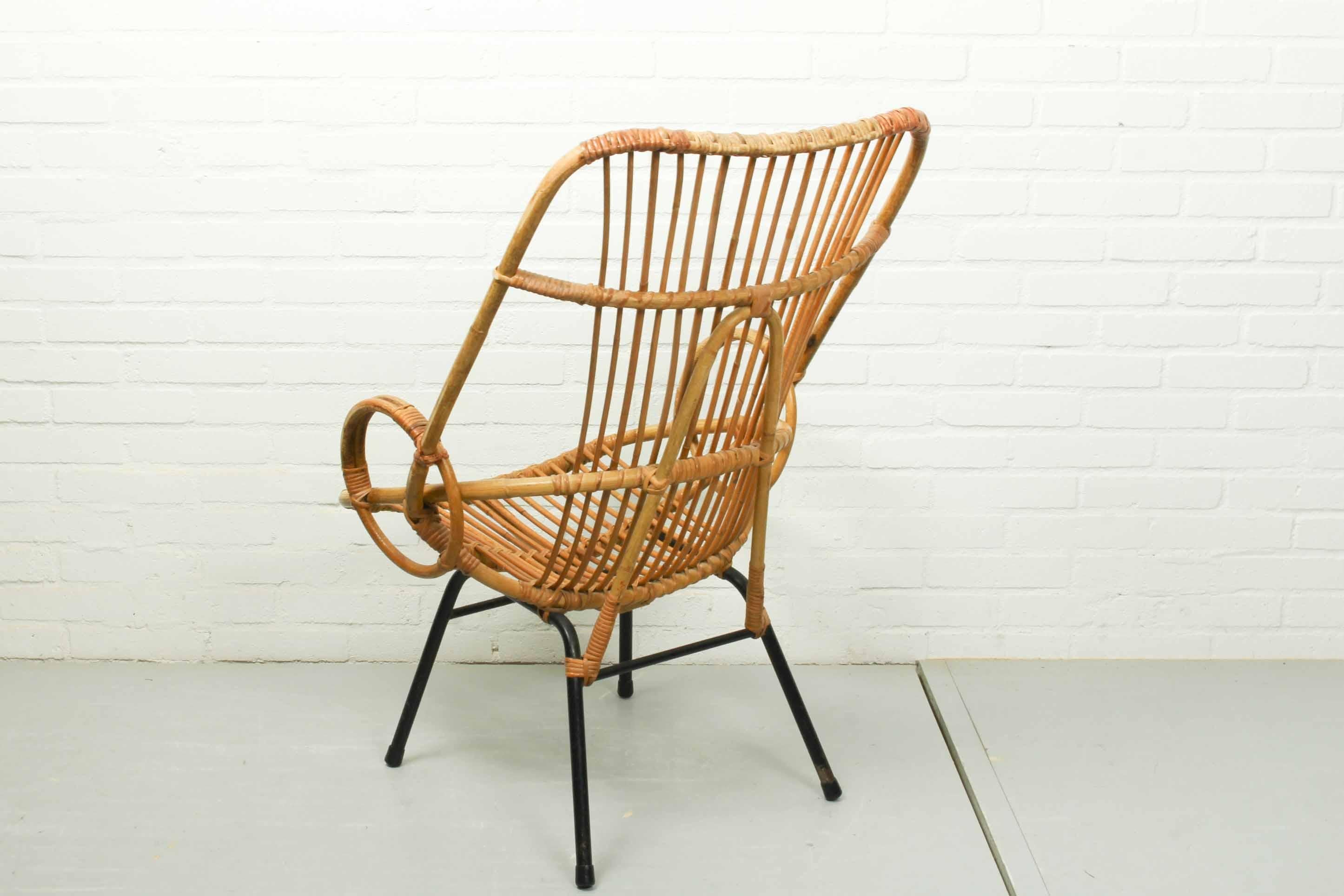 20th Century Metal and Rattan Terrace or Lounge Chair from Rohé Noordwolde, 1960s For Sale