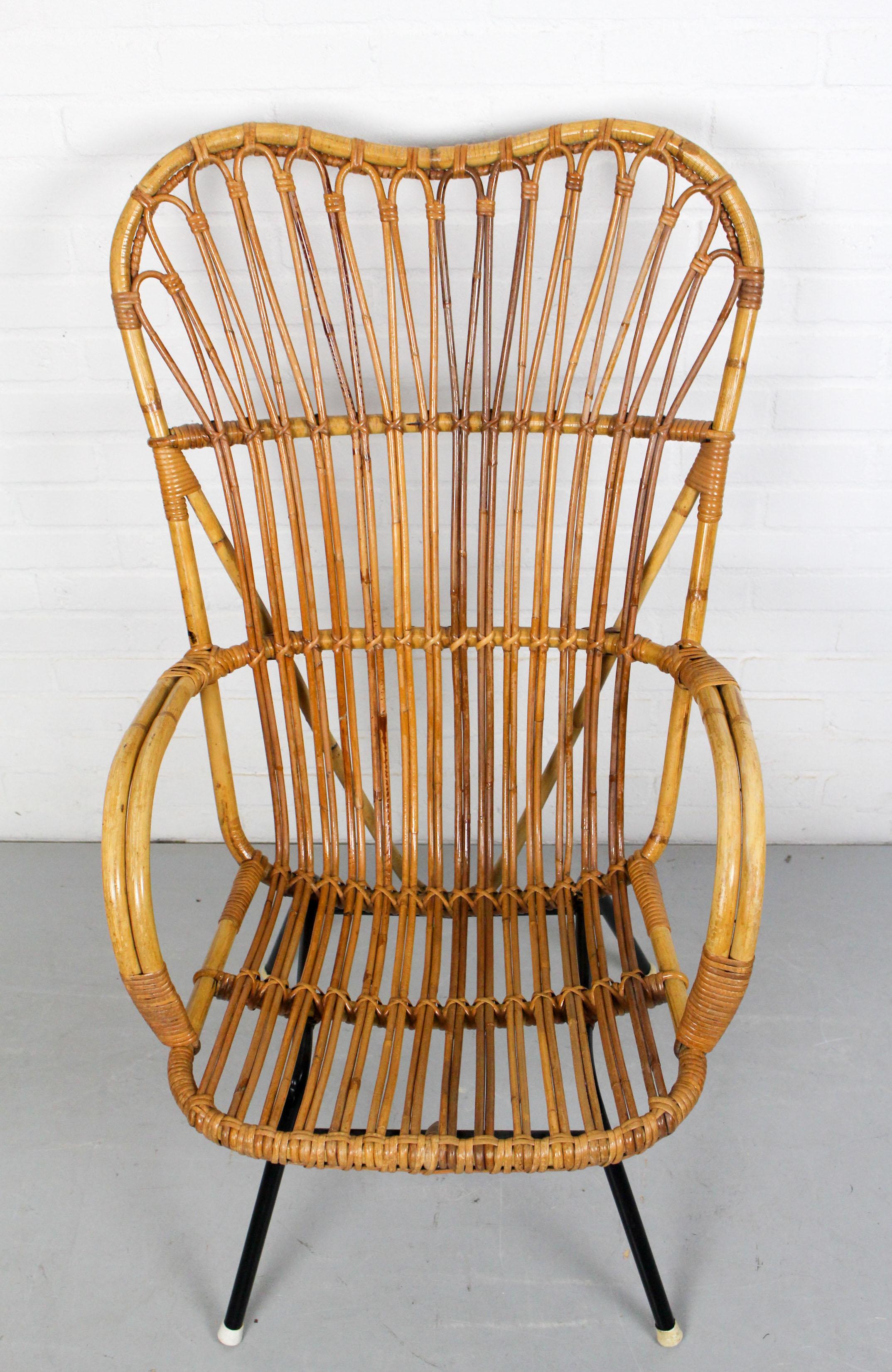Metal and Rattan Terrace or Lounge Chair from Rohé Noordwolde, 1960s 1