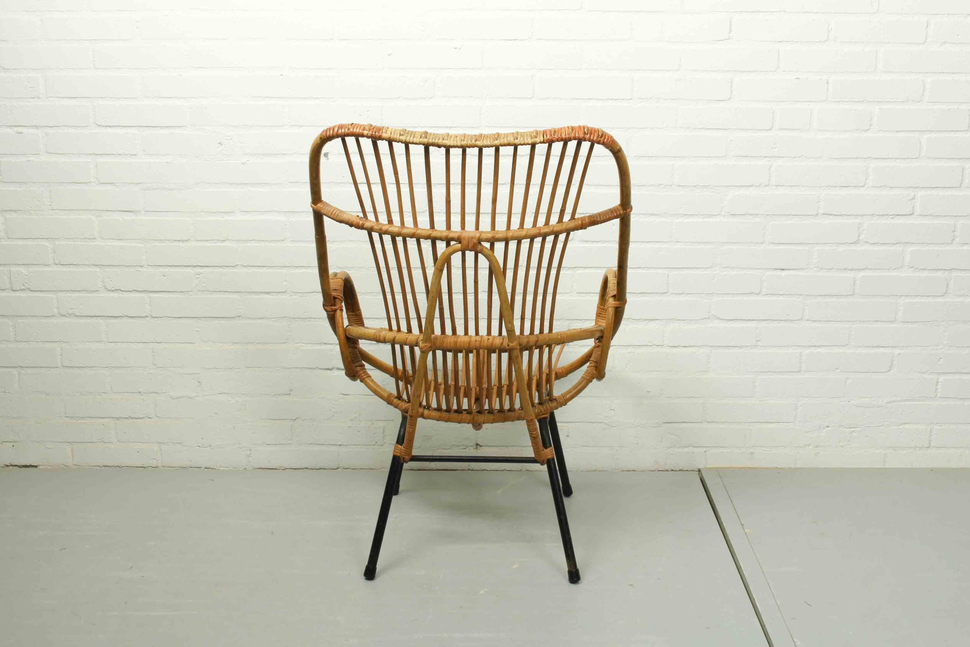 Metal and Rattan Terrace or Lounge Chair from Rohé Noordwolde, 1960s For Sale 1