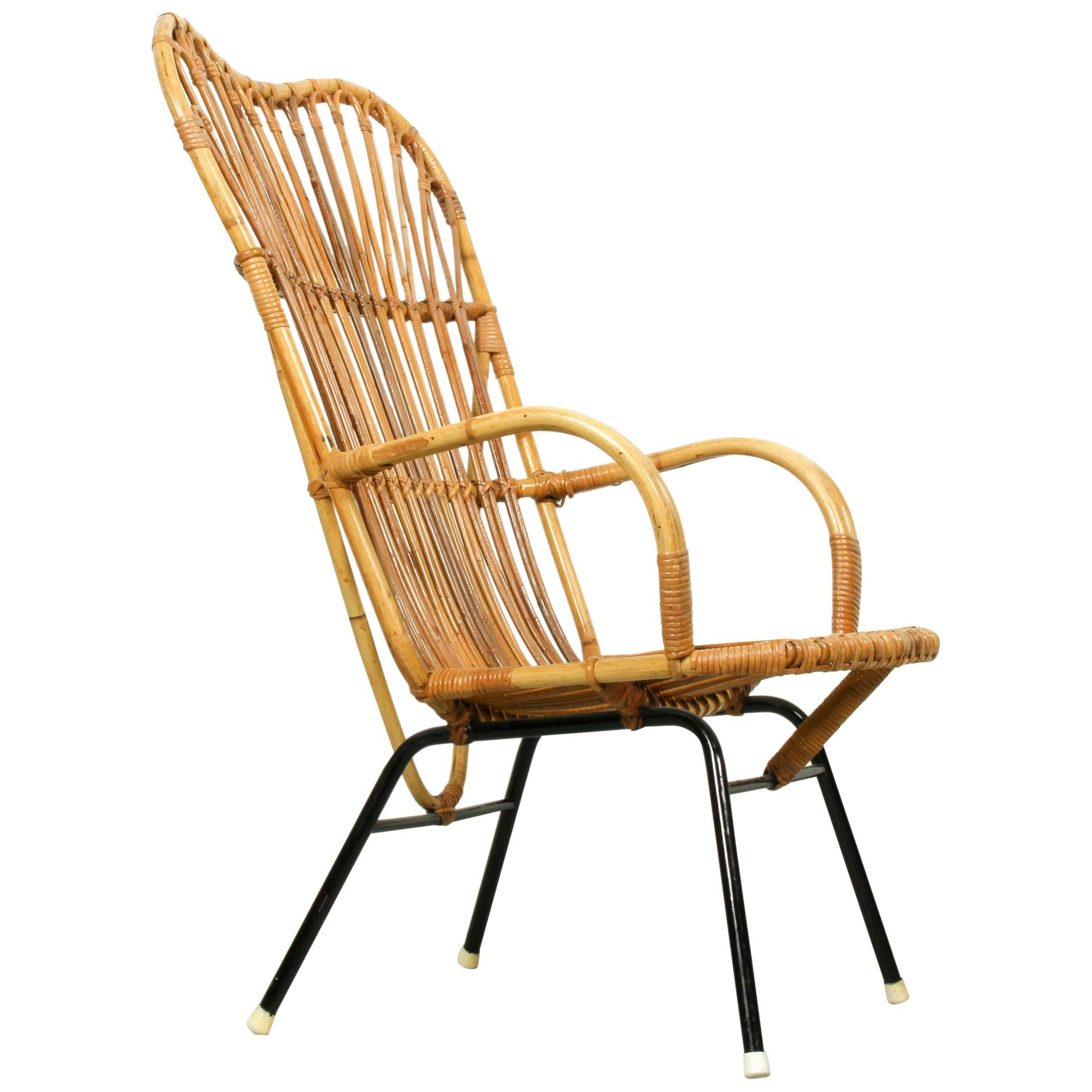 Metal and Rattan Terrace or Lounge Chair from Rohé Noordwolde, 1960s