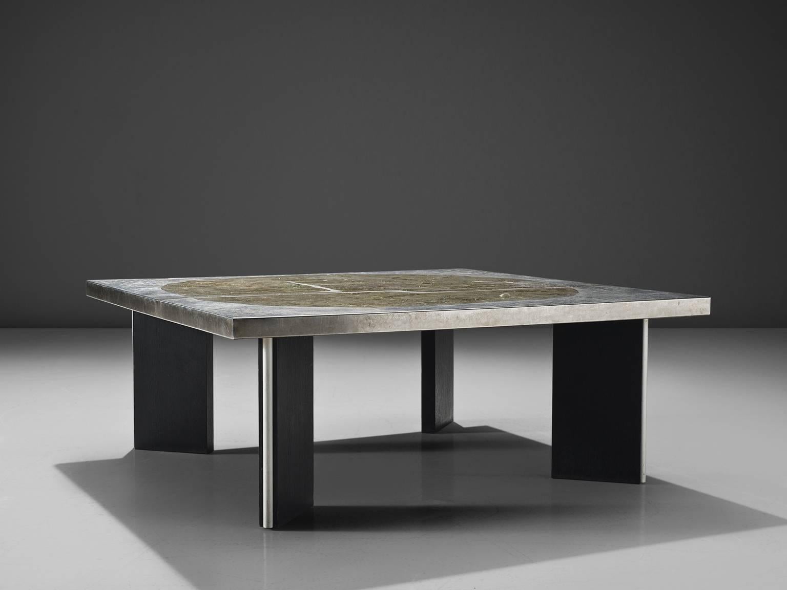 Mid-Century Modern Metal and Stone Coffee Table, circa 1970