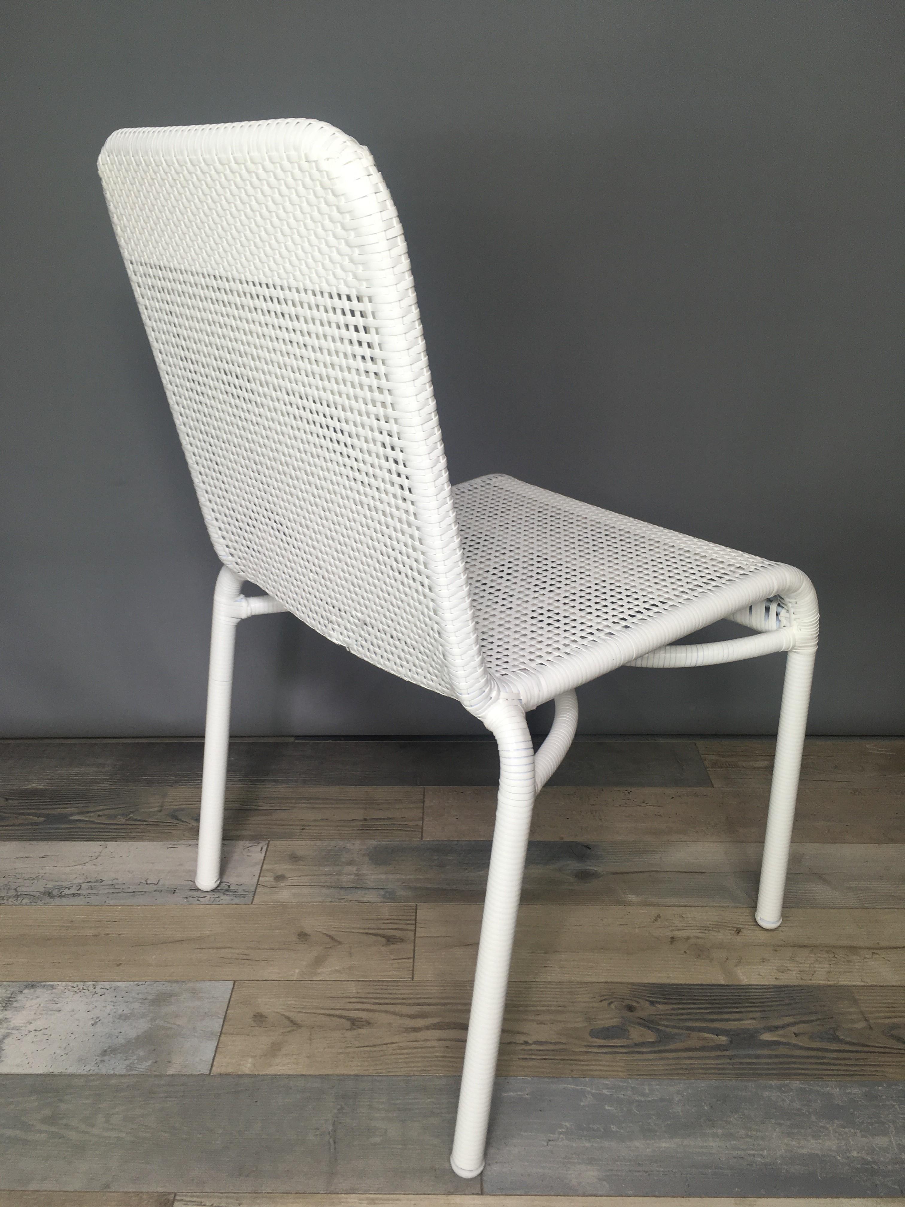 Contemporary Metal And White Braided Resin Outdoor Chair For Sale