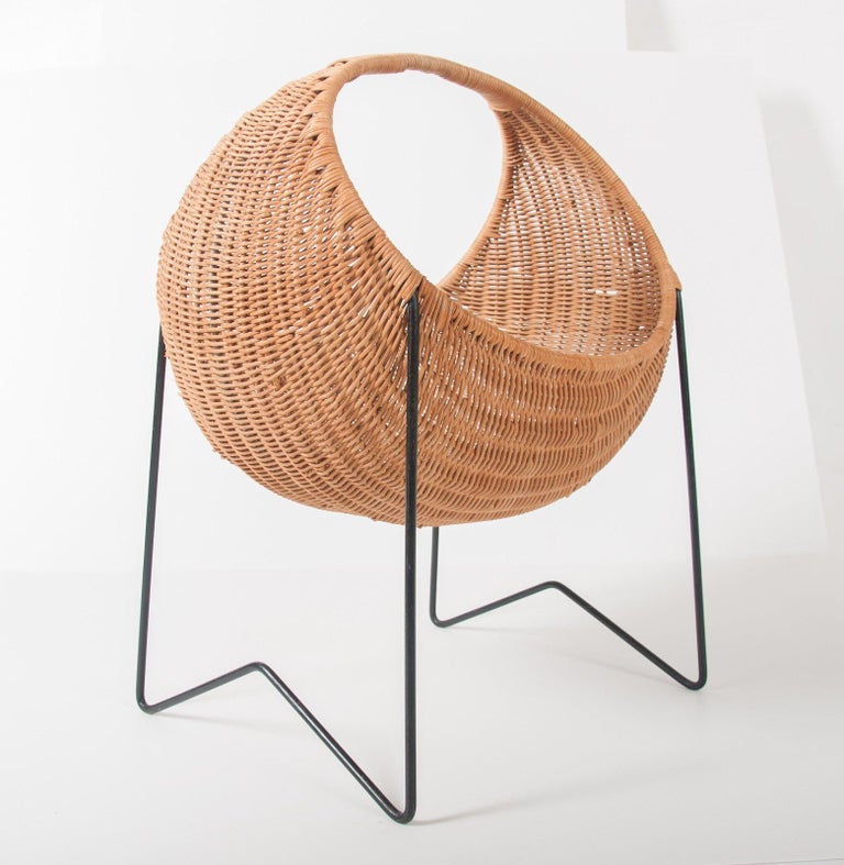 Metal and Wicker Baby Basket For Sale at 1stdibs