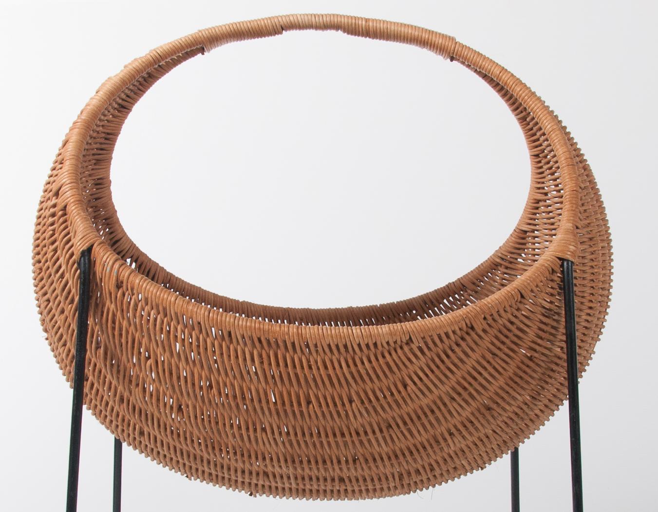 Mid-Century Modern Metal and Wicker magazine basket