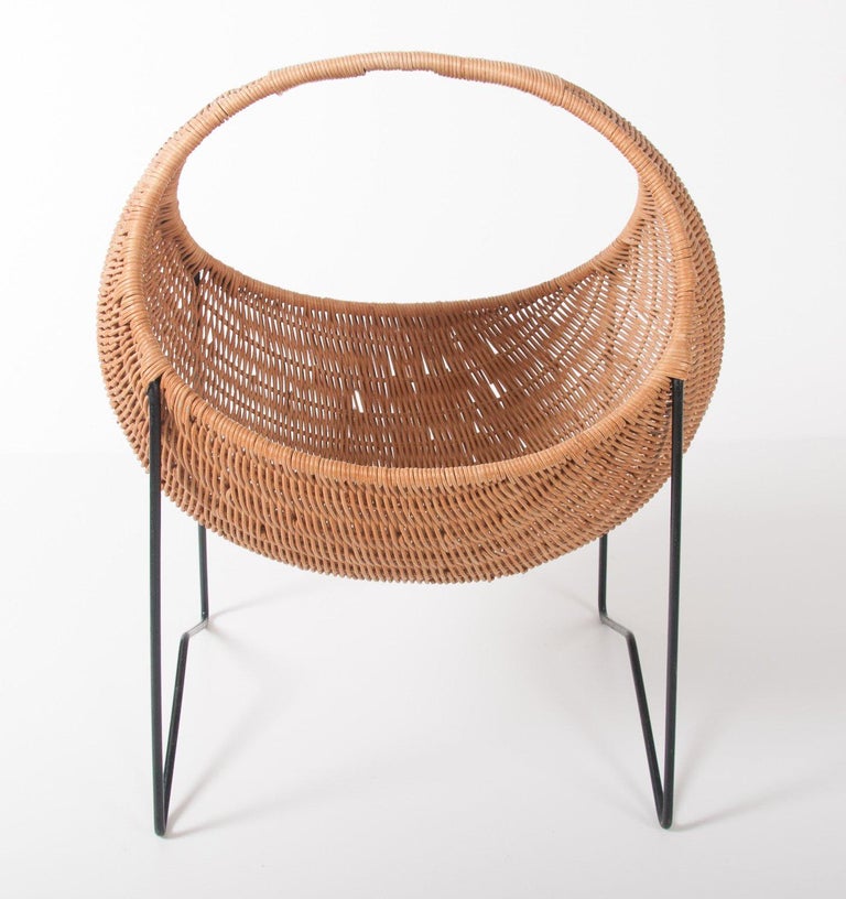 Metal and Wicker Baby Basket For Sale at 1stdibs